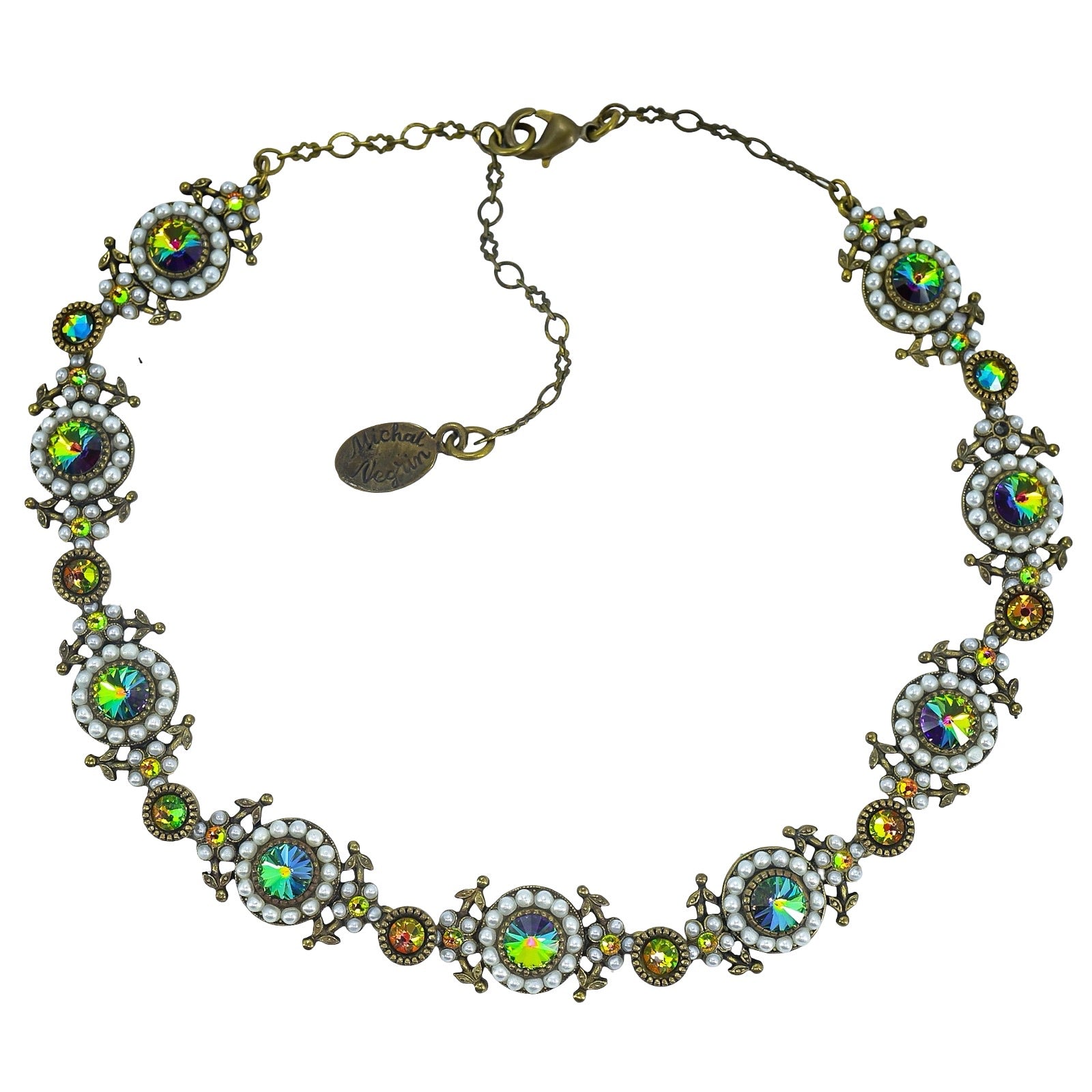 Michal Negrin Green Rivoli Choker - Dichroic Glass Bronze Tone - Y2K Witchy Earthy