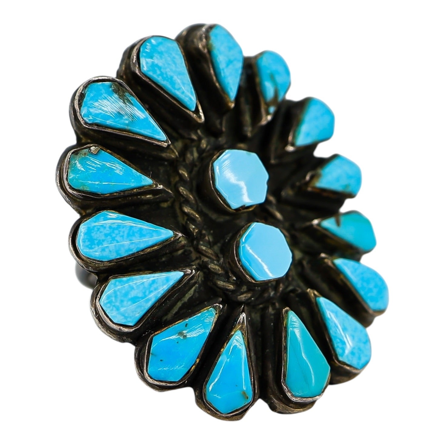 Vintage Southwestern Zuni-Style Petit Point Turquoise Sterling Silver Ring Size 6.5