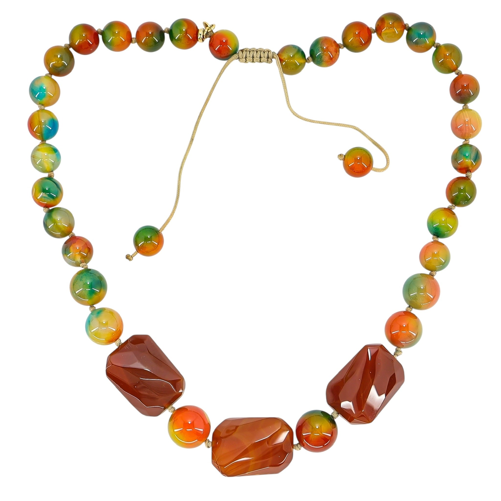 Bold Statement Multicolor Vintage Rainbow Agate Bead Necklace Adjustable Length