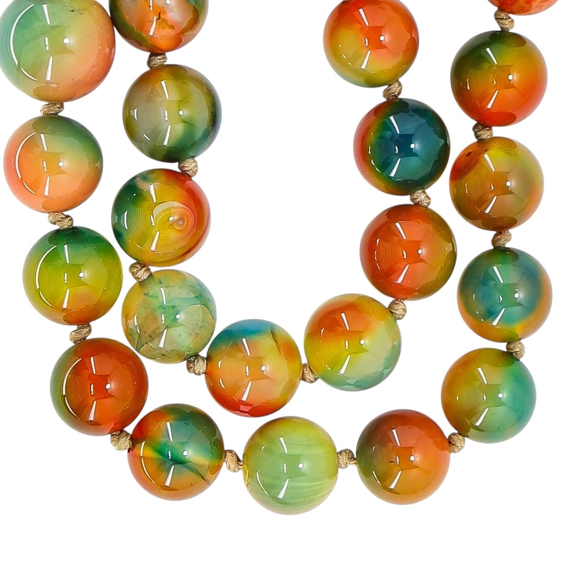 Bold Statement Multicolor Vintage Rainbow Agate Bead Necklace Adjustable Length