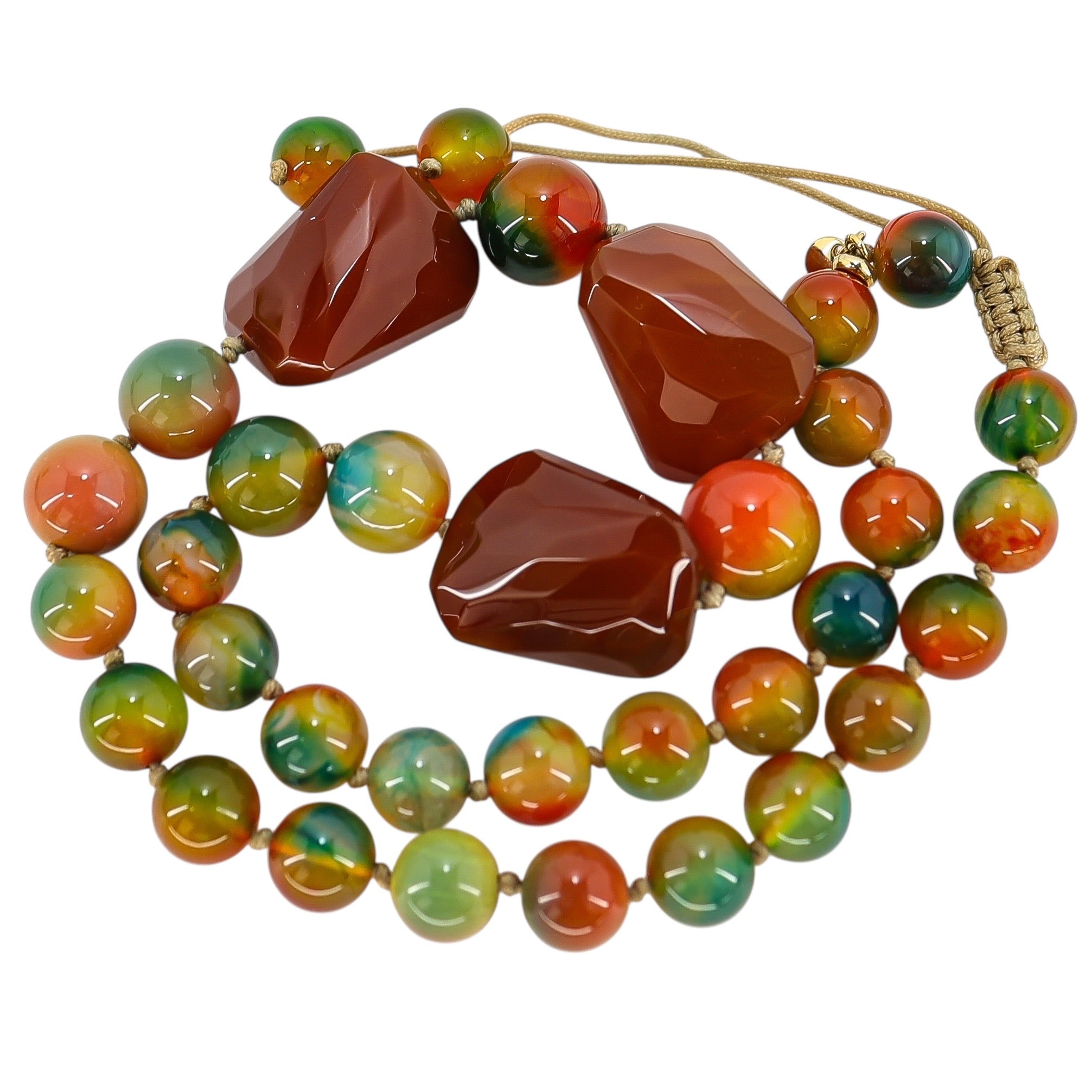 Bold Statement Multicolor Vintage Rainbow Agate Bead Necklace Adjustable Length