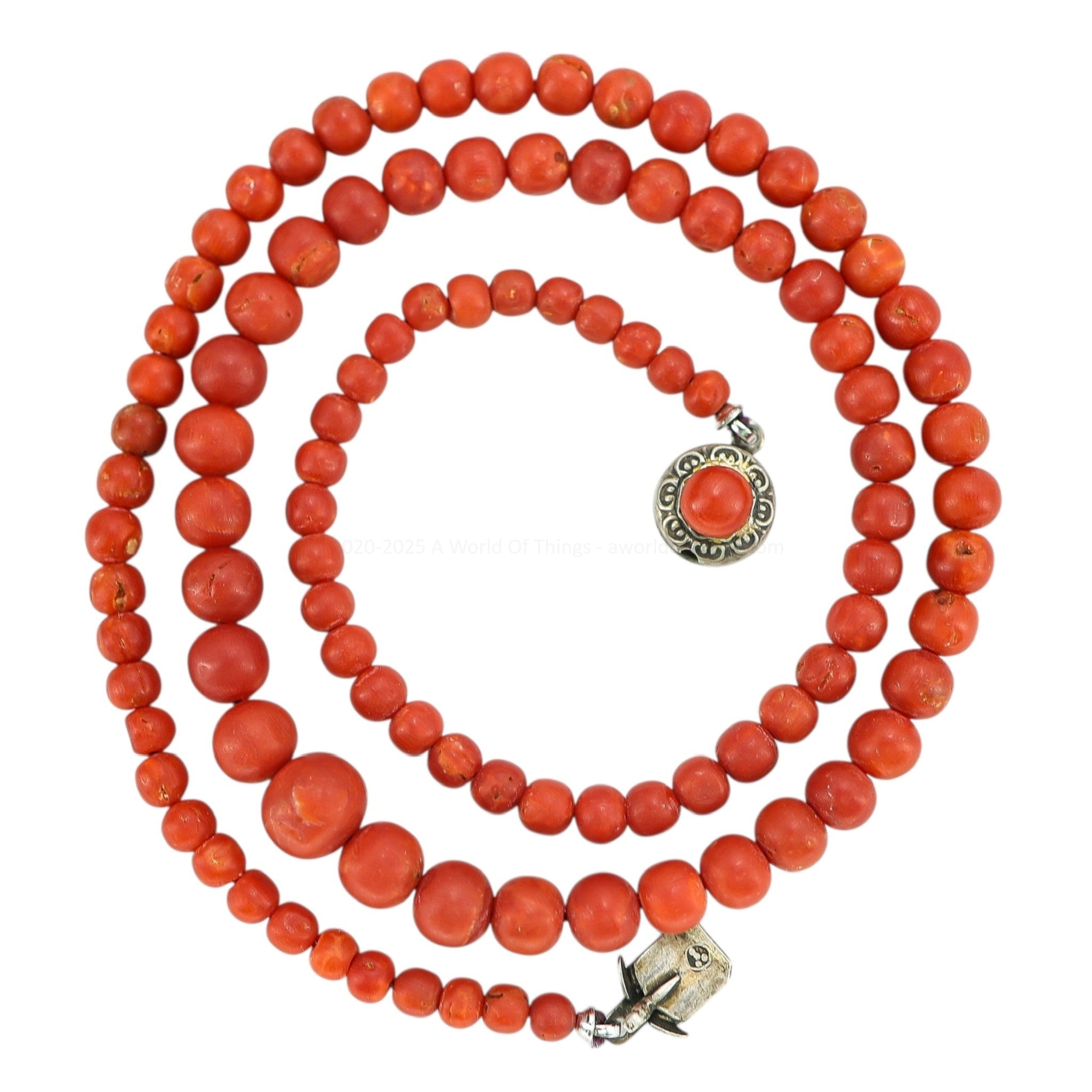 Vintage Mediterranean Red Coral Graduated Bead Necklace 20” – Natural Undyed Coral, 24 g