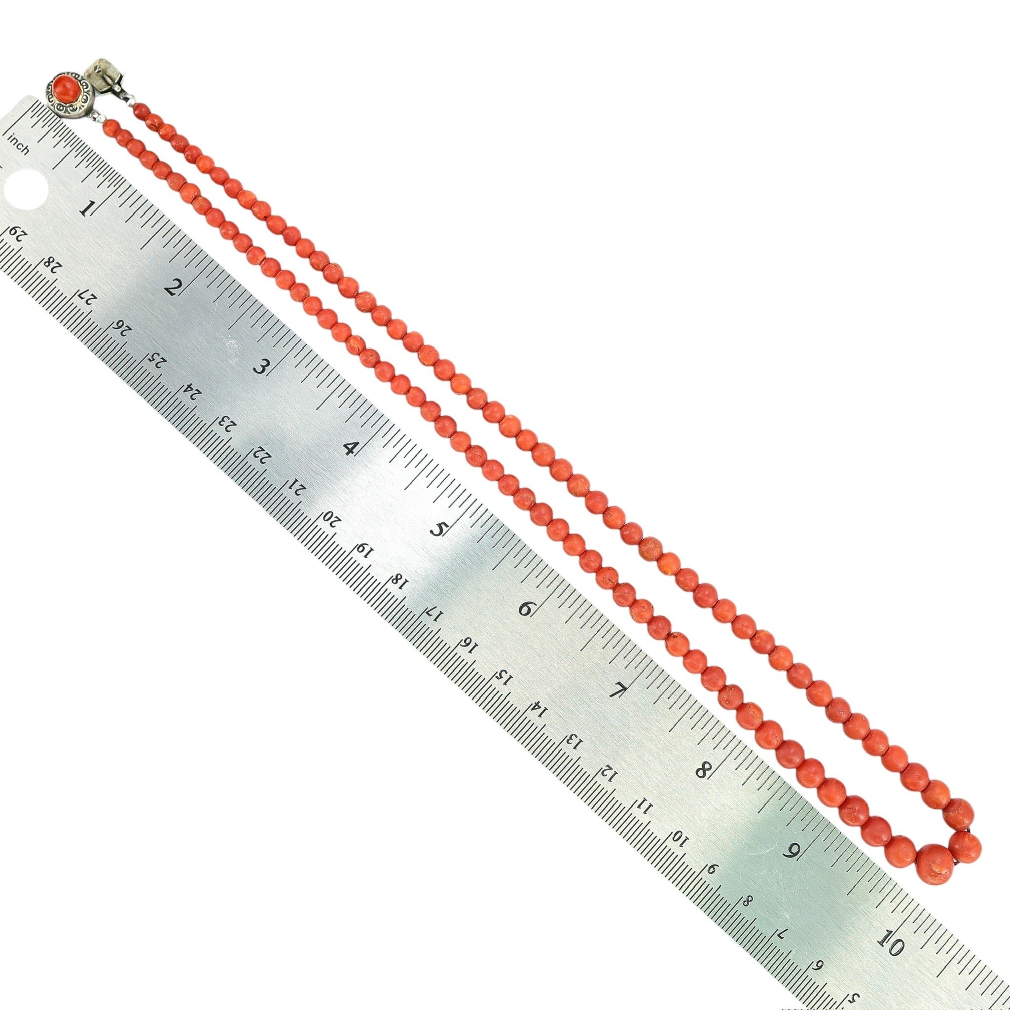 Vintage Mediterranean Red Coral Graduated Bead Necklace 20” – Natural Undyed Coral, 24 g