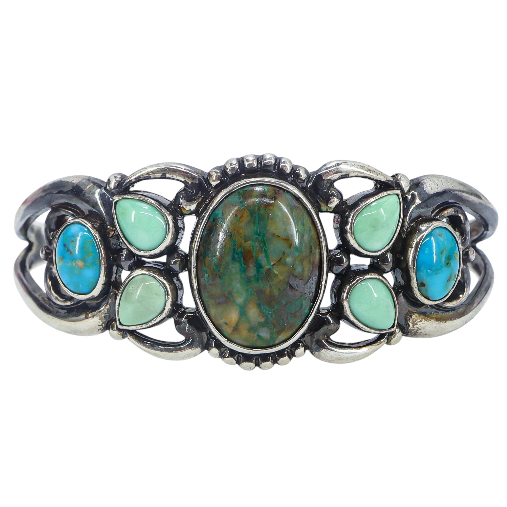 Signed Relios Sterling Silver Cuff Bracelet Turquoise Chrysocolla Southwestern