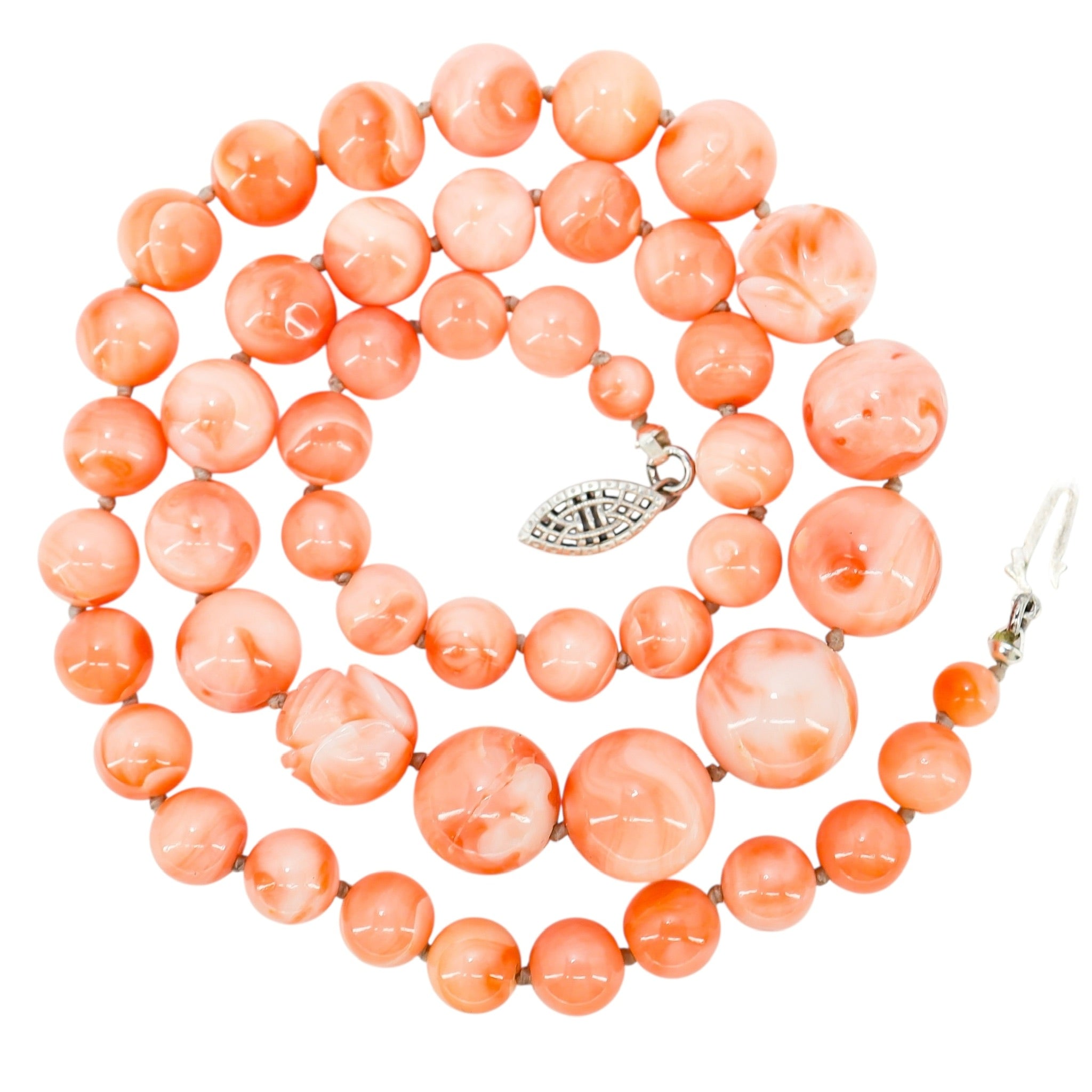 Salmon Pink Peach Momo Coral Necklace - New Strung w NOS Beads - 40g 18”