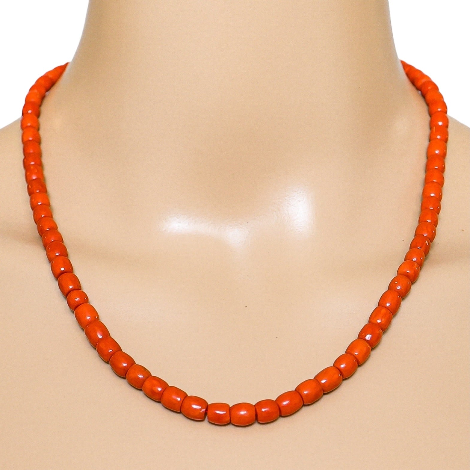 Vintage Salmon Coral Barrel Bead Boho Necklace Gold Filled Clasp 29g