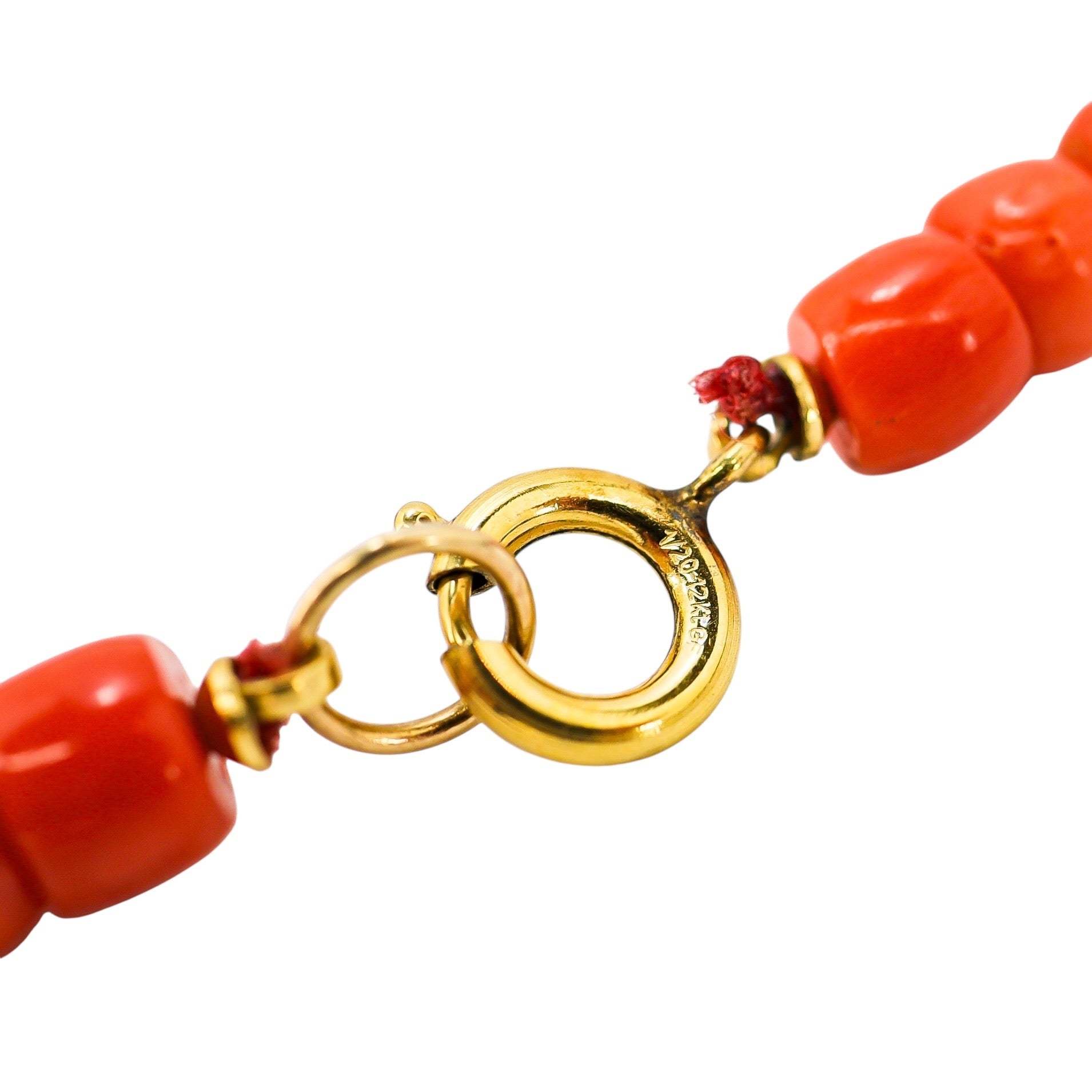 Vintage Salmon Coral Barrel Bead Boho Necklace Gold Filled Clasp 29g