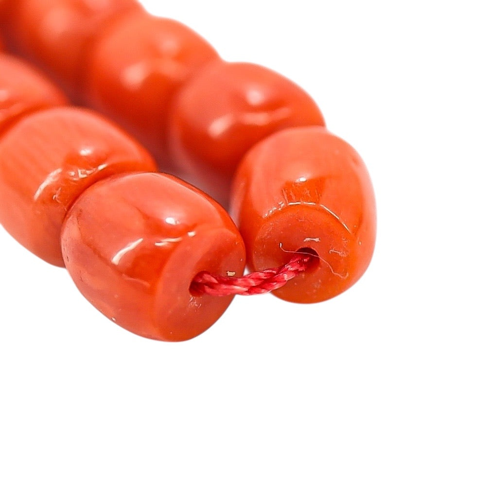 Vintage Salmon Coral Barrel Bead Boho Necklace Gold Filled Clasp 29g