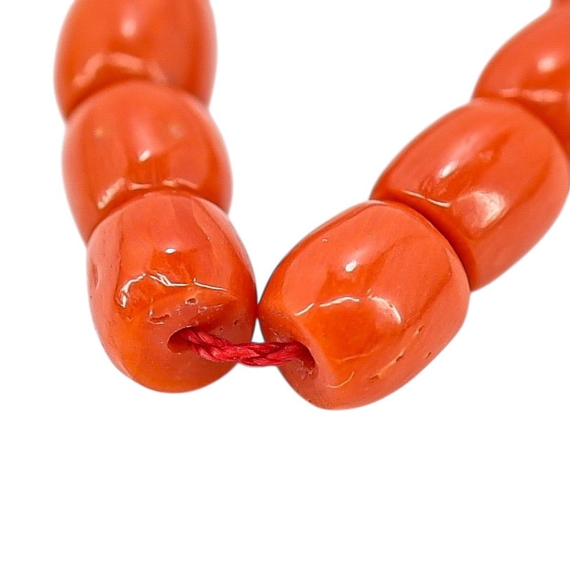 Vintage Salmon Coral Barrel Bead Boho Necklace Gold Filled Clasp 29g