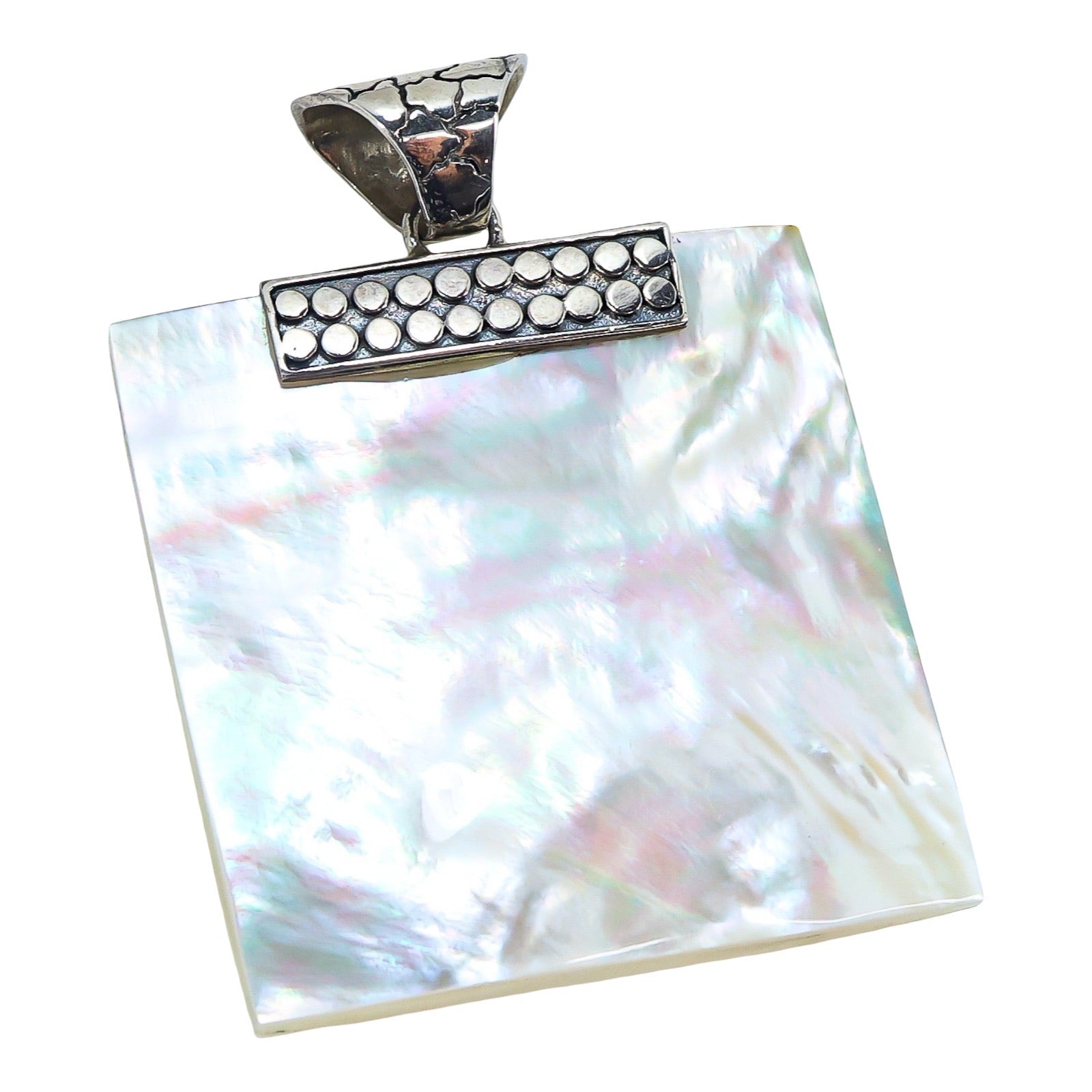 Samuel B. Large Mother of Pearl Sterling Silver Pendant 2” Artisan Bali Style