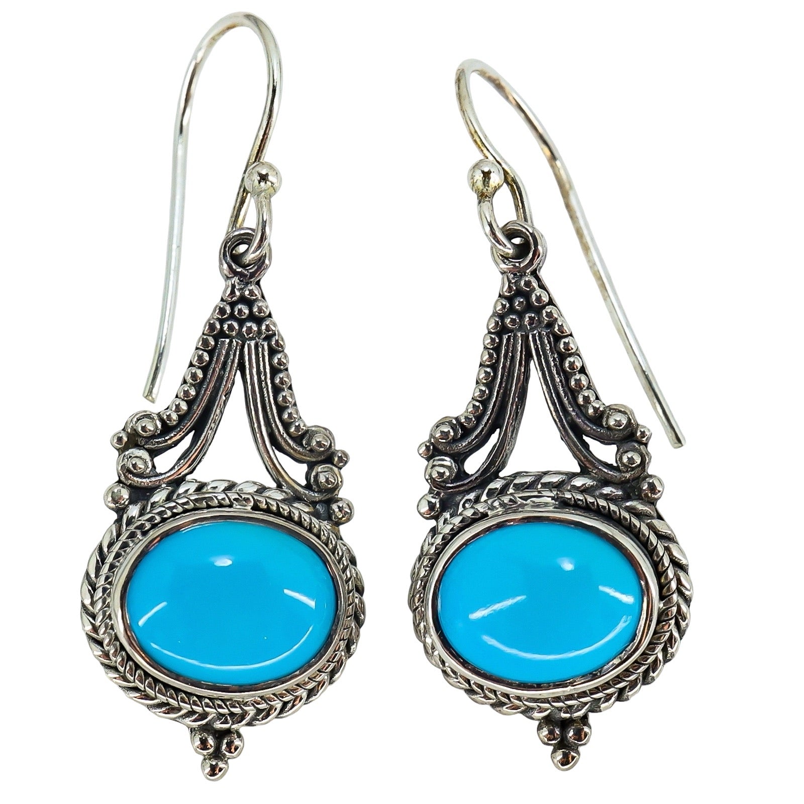 Samuel B. Sleeping Beauty Turquoise Sterling Silver Dangle Earrings Bali Artisan