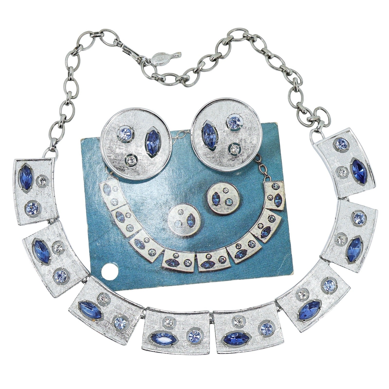 Vintage MCM Sarah Coventry Rhapsody In Blue Jewelry Set - MOD Geometric Panels