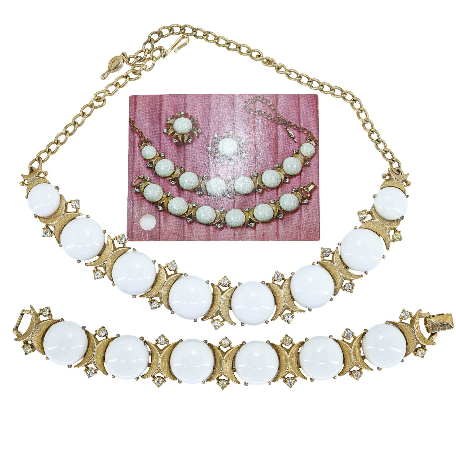 MCM Sarah Coventry Snow Princess - Demi Parure - Gold Tone And White Cabochons