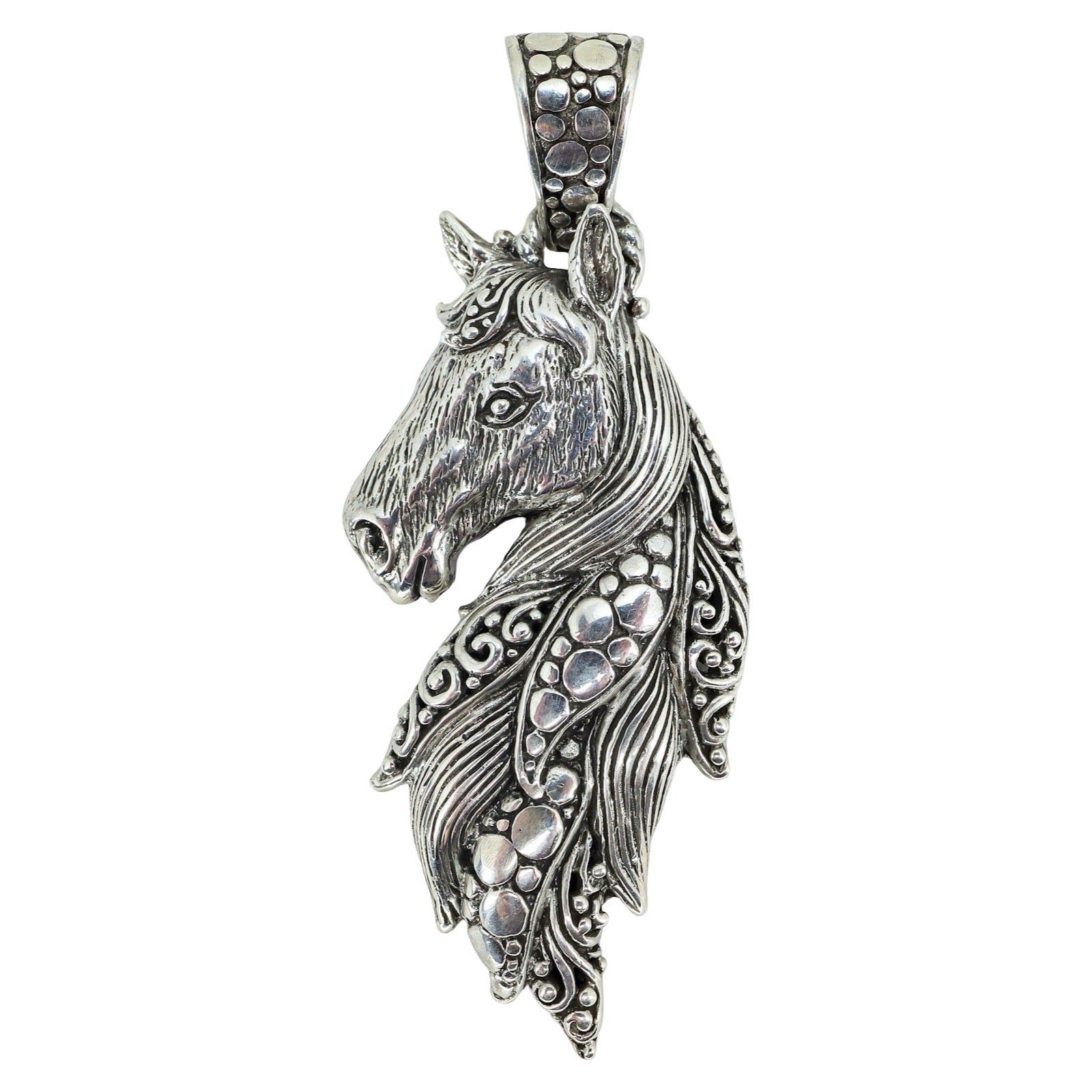 SARDA Sterling Silver Horse Head Pendant Ornate Filigree Equestrian 2.5"