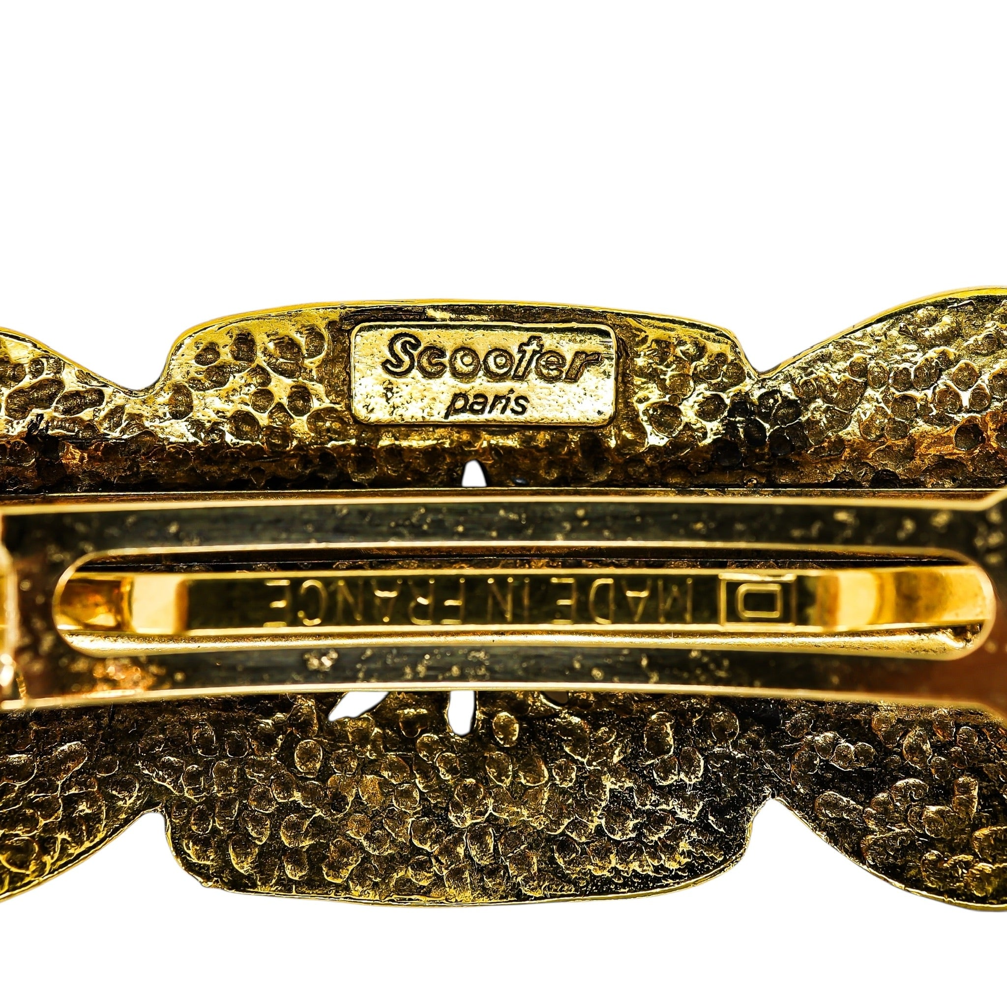 Vintage Scooter Paris Sculptural Gold-Tone Barrette - French Etruscan Revival Design ~4”