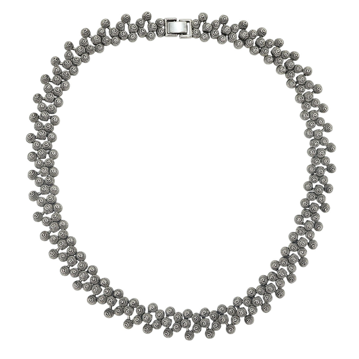 Silver Tone Statement Filigree Heavy Panel Link Necklace Featuring Spiral Elements 19in