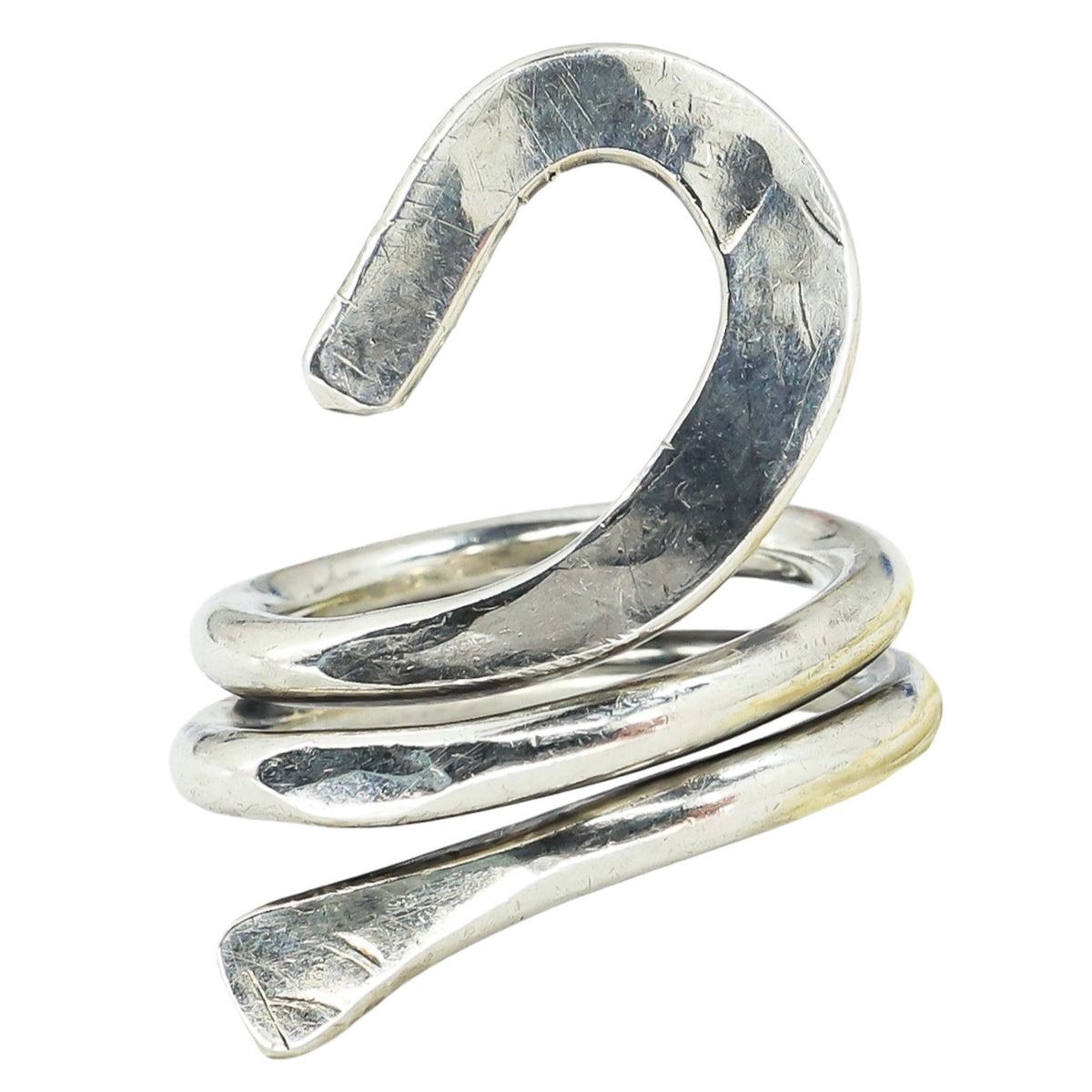 Vintage Studio Modernist Solid Silver Sculptural Spiral Coil Hook Ring Size 6 8.8g