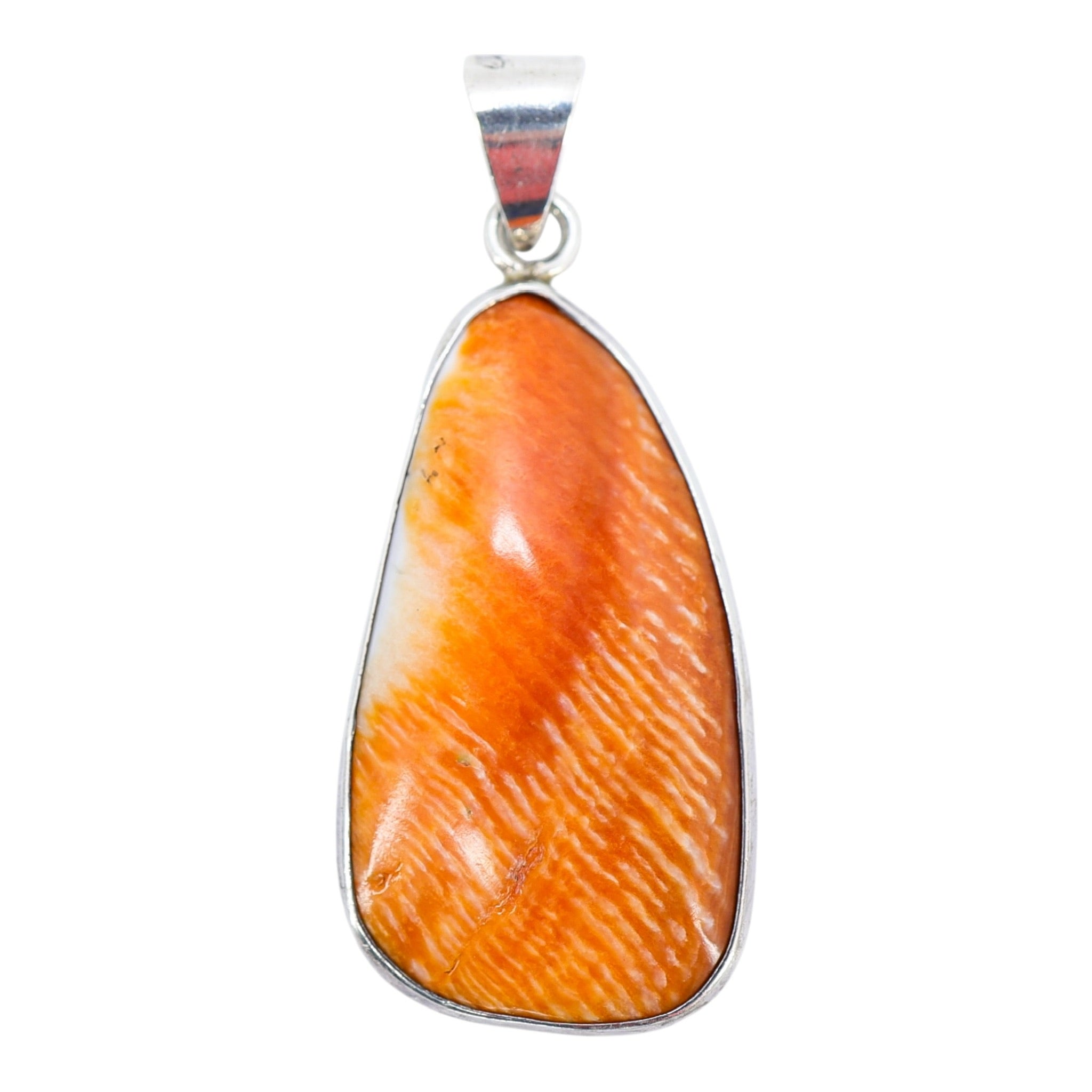 Large Statement Orange Spiny Oyster Pendant In Sterling Silver Organic Freeform Drop