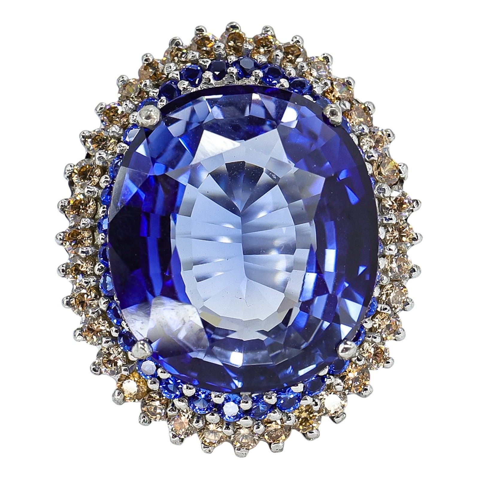 Sterling Silver Blue Corundum Double Halo Cocktail Ring Size 7 12.4g