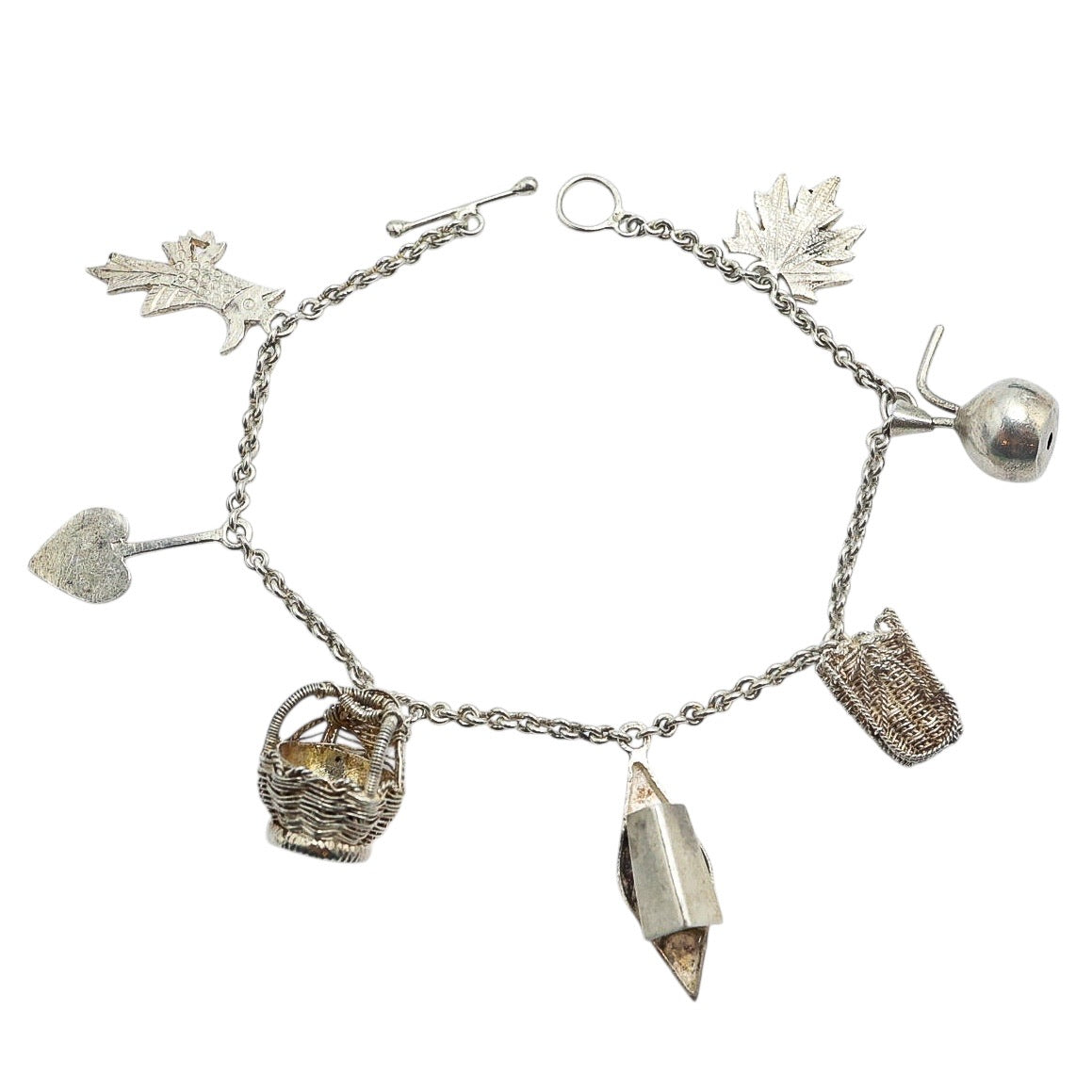 Artisan Silver Charm Bracelet Boho Folk Art Style Acid Tested 14g 7.5”