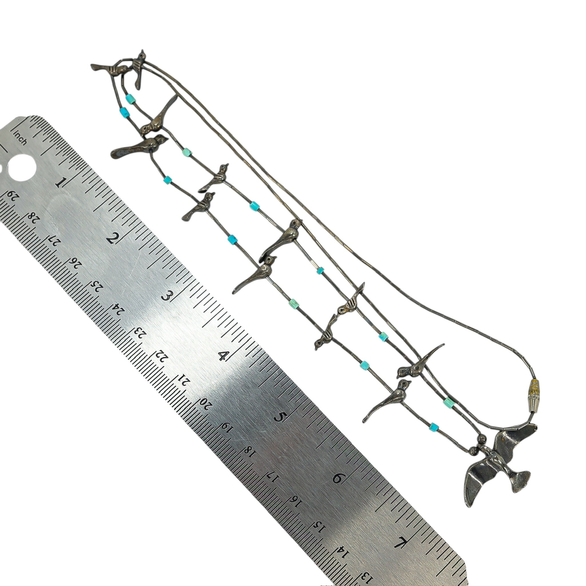 Vintage Southwestern Sterling Silver Lost Wax Cast Handcrafted Fetish Birds Necklace