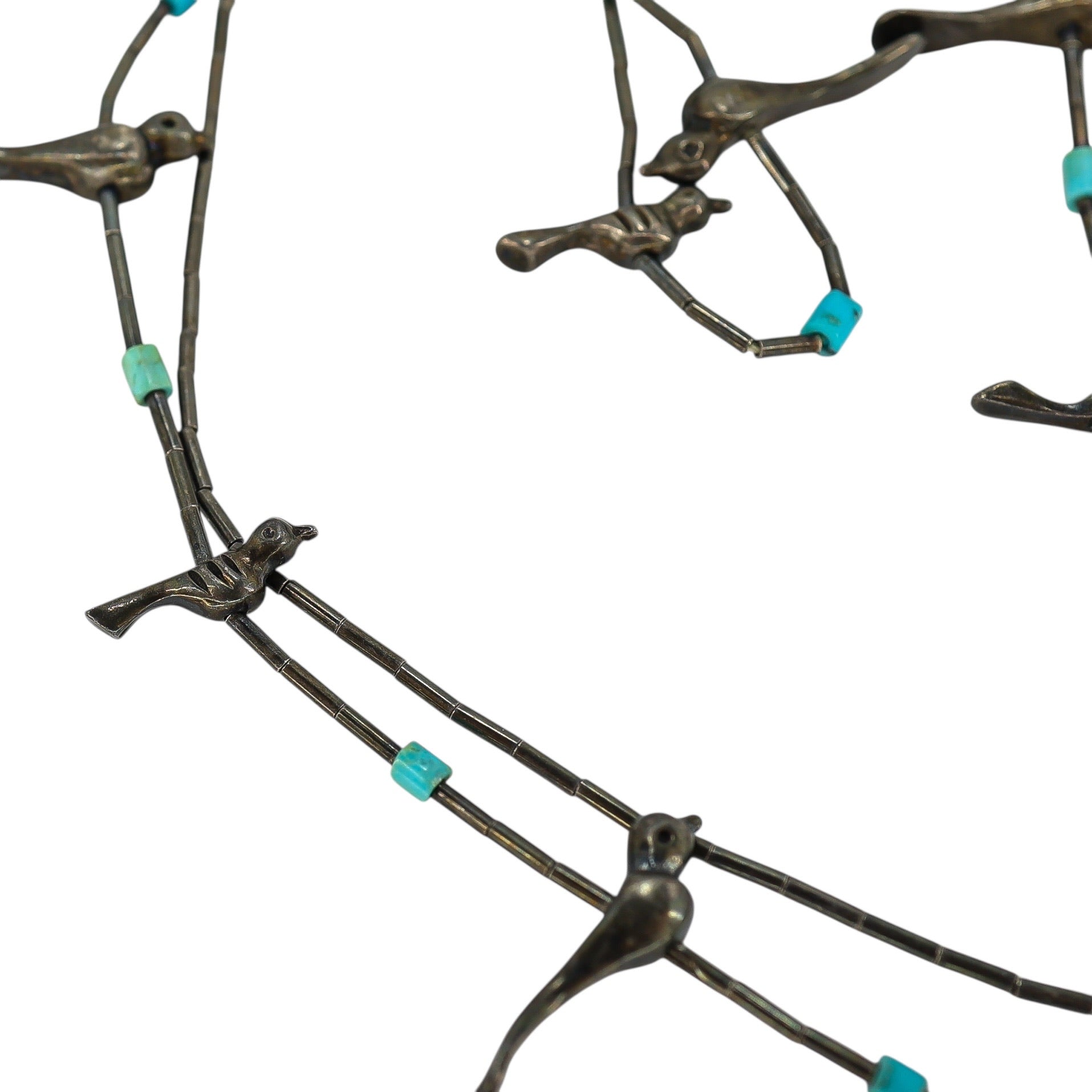 Vintage Southwestern Sterling Silver Lost Wax Cast Handcrafted Fetish Birds Necklace