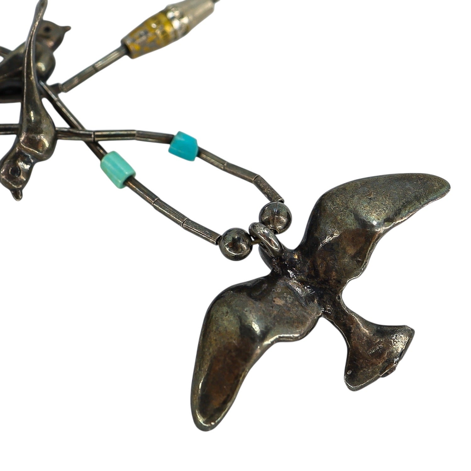Vintage Southwestern Sterling Silver Lost Wax Cast Handcrafted Fetish Birds Necklace