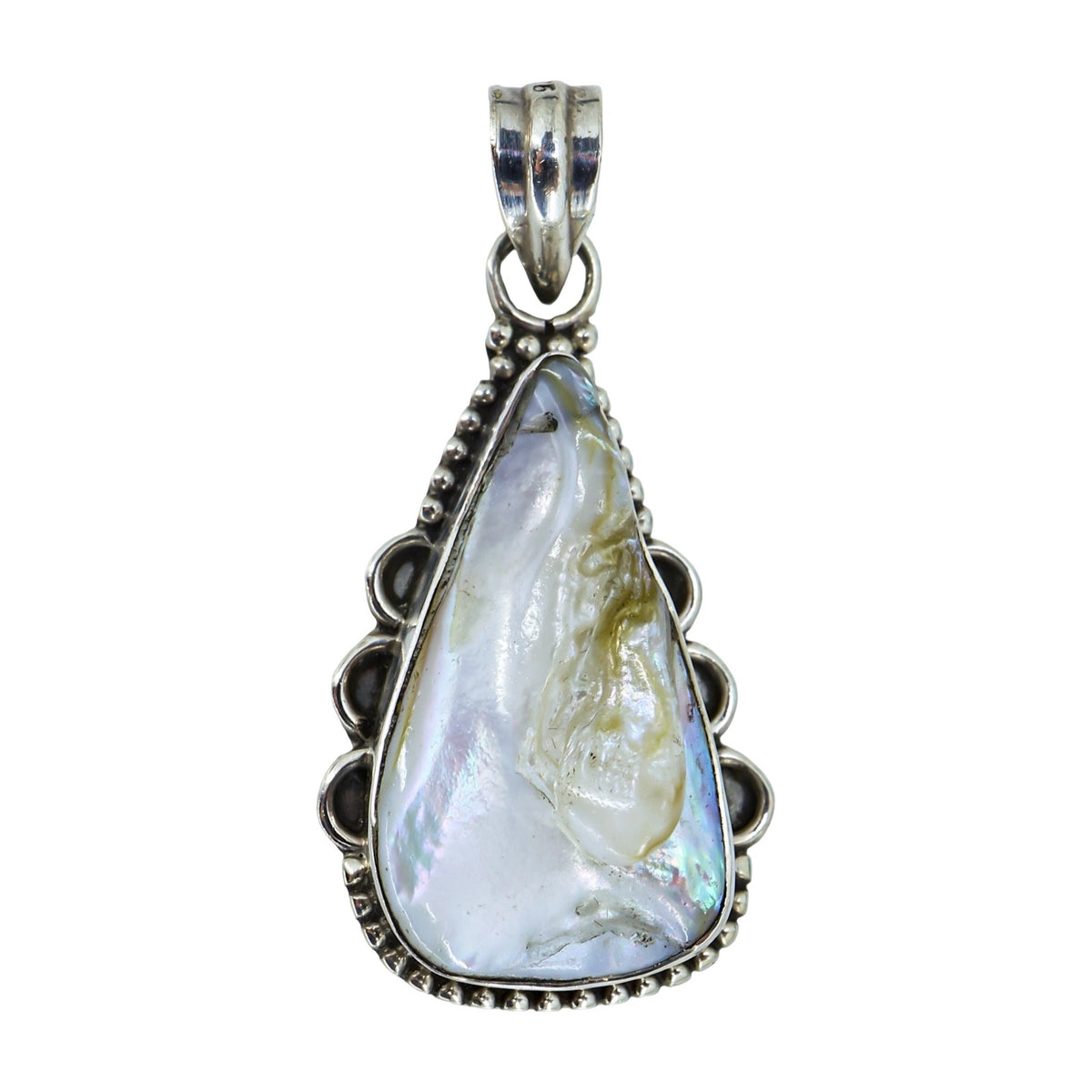 925 Vintage Artisan Sterling Silver Keshi Pearl Pendant 1.75” Organic Teardrop