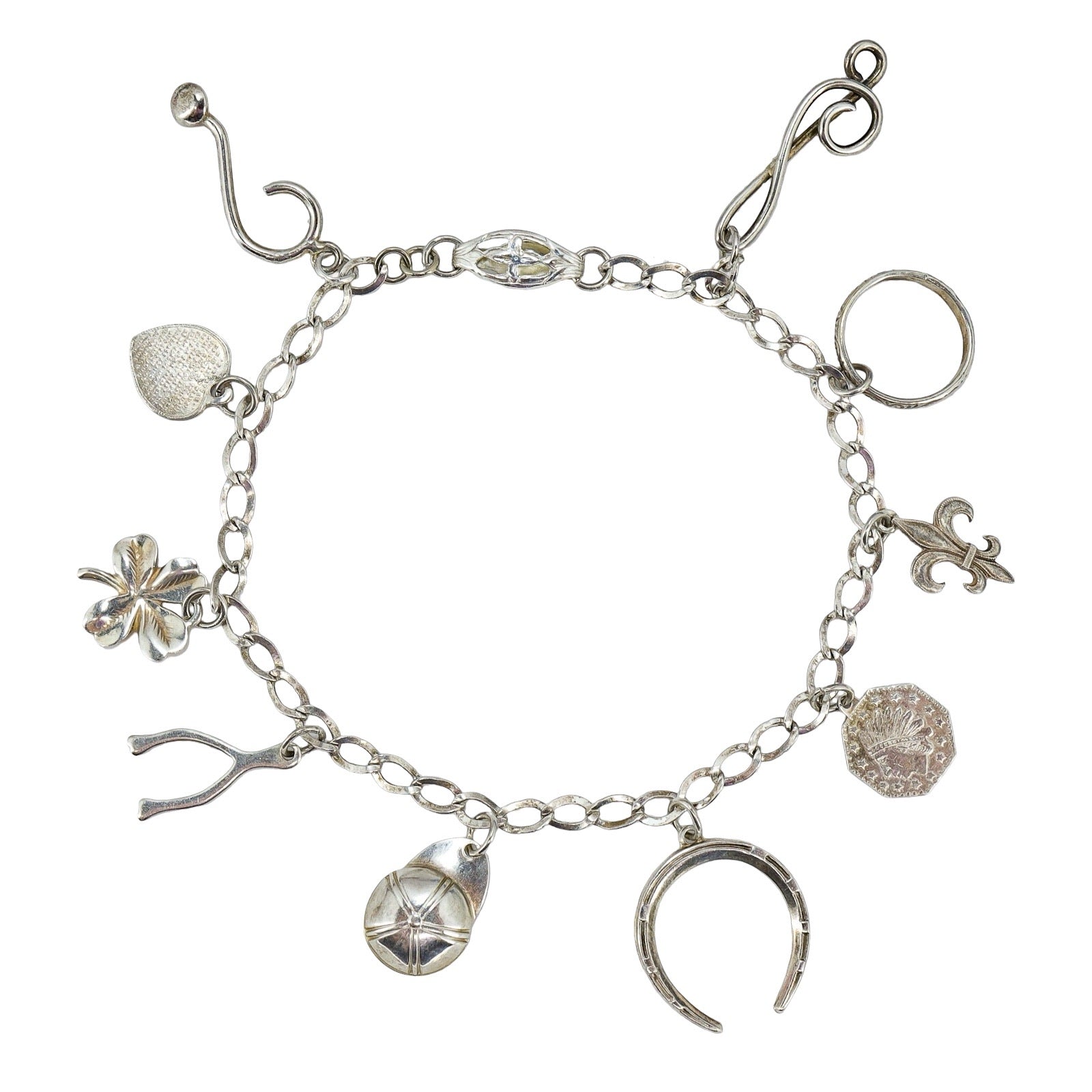 Vintage Sterling Silver Charm Bracelet Love Faith Music Lucky Charms 7in 5.6g