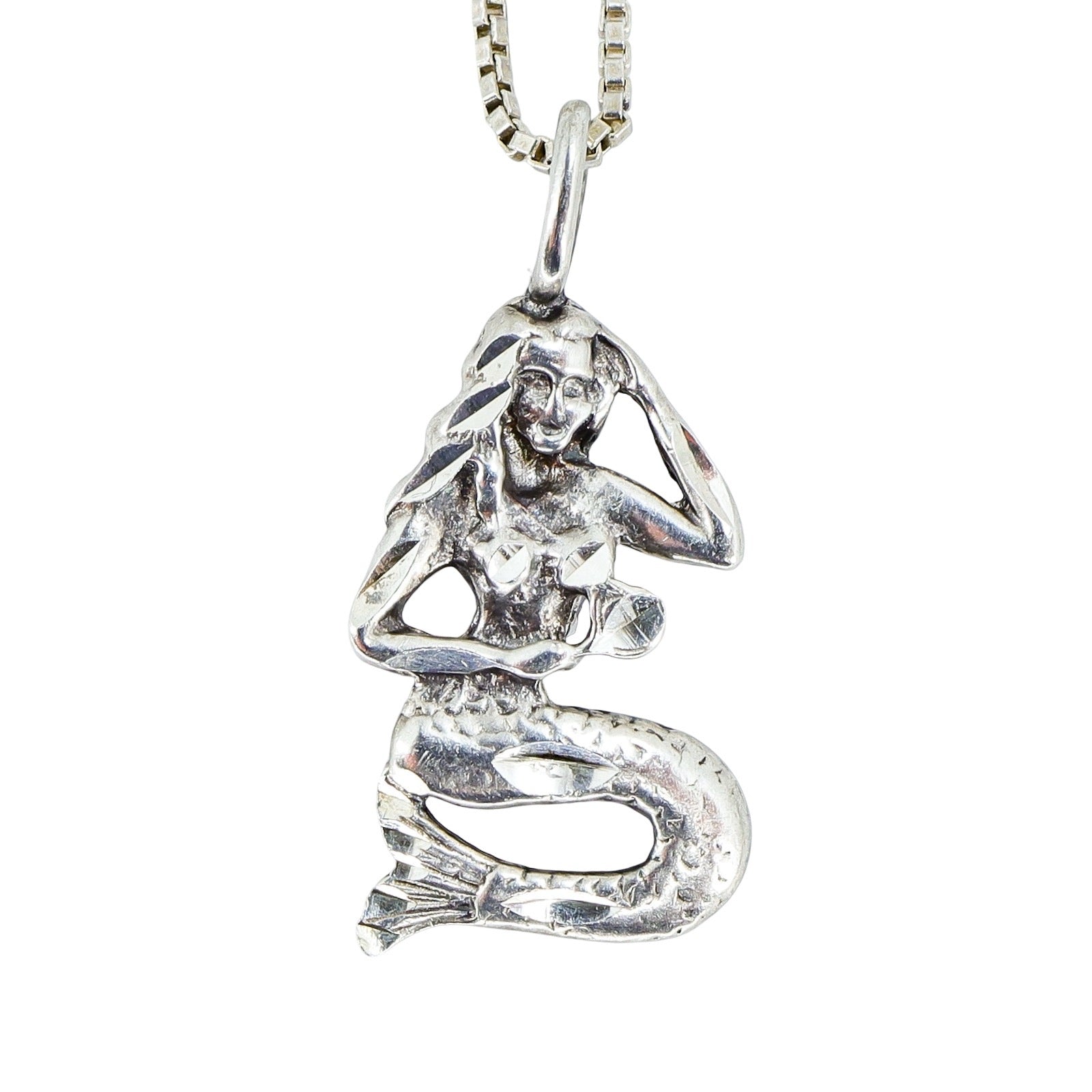 Vintage Sterling Silver Mermaid Pendant Necklace 925 Figural Ocean Vibes Fantasy