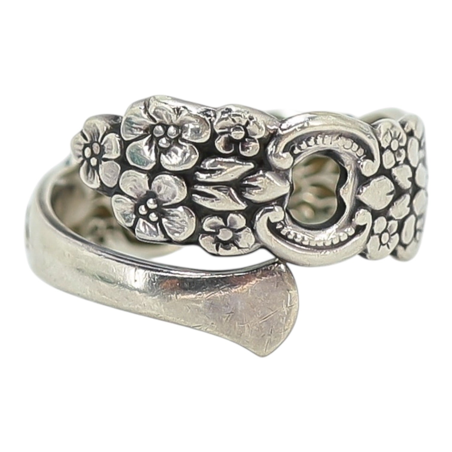 Vintage Sterling Silver Openwork Filigree Bypass Ring Size 8 Ornate Floral Design