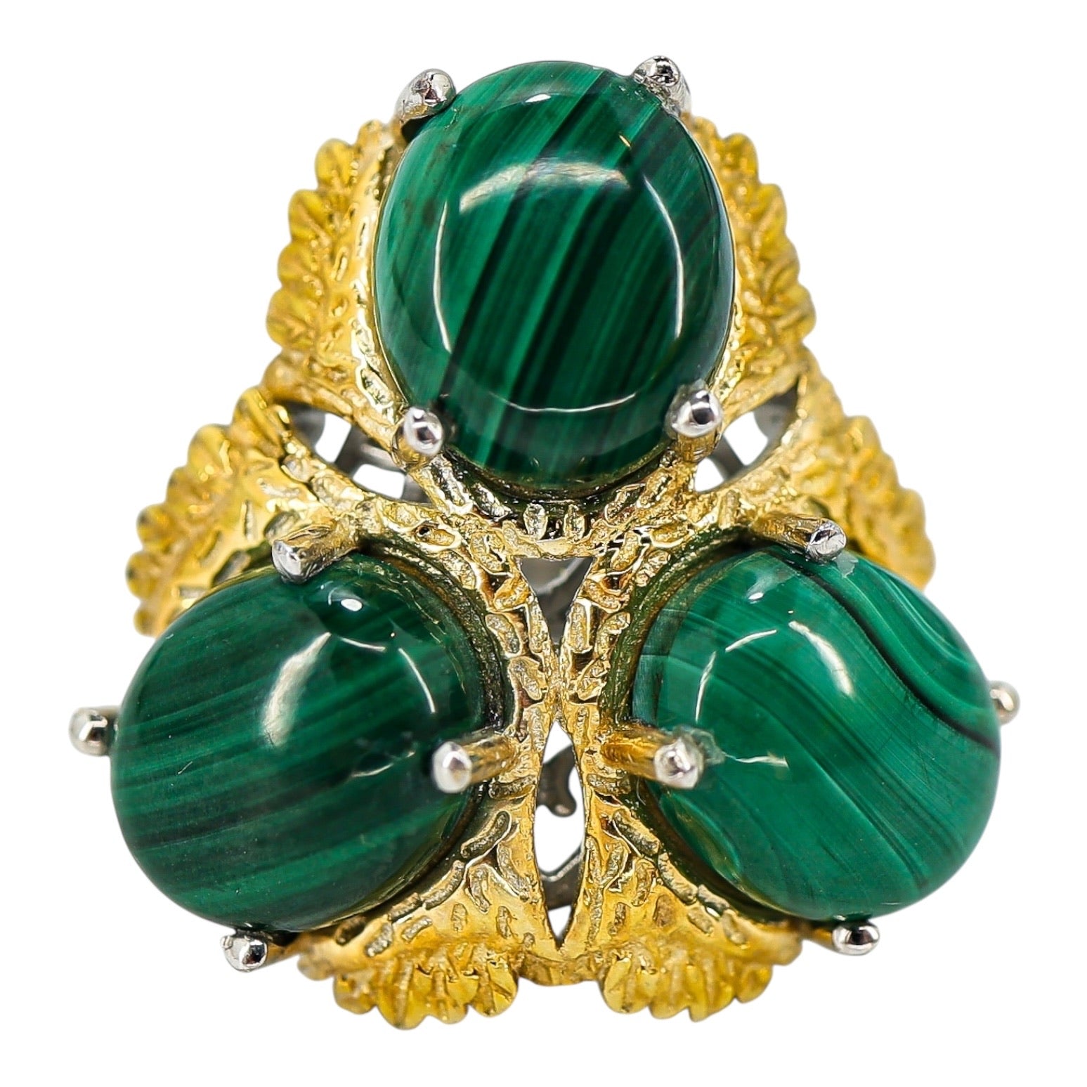Signed STS Karis Malachite Cabachons Ring - Size 8 -Statement Bold Green Stone Boho