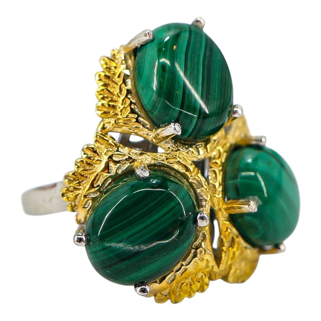 Signed STS Karis Malachite Cabachons Ring - Size 8 -Statement Bold Green Stone Boho