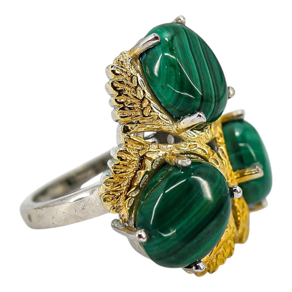 Signed STS Karis Malachite Cabachons Ring - Size 8 -Statement Bold Green Stone Boho