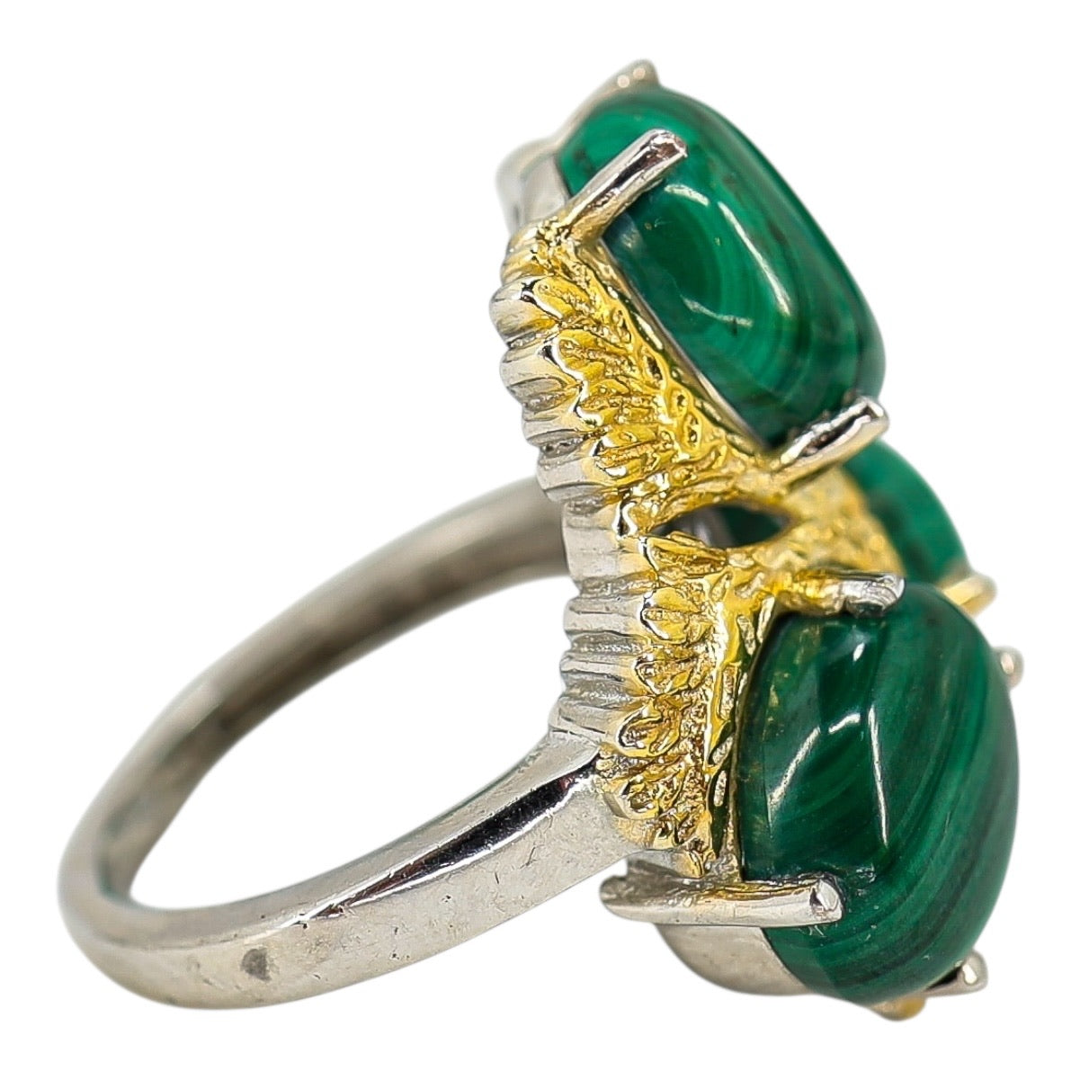 Signed STS Karis Malachite Cabachons Ring - Size 8 -Statement Bold Green Stone Boho