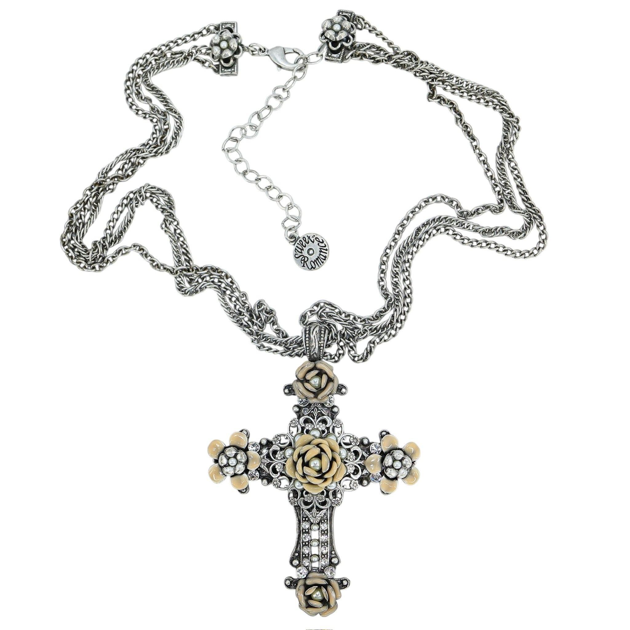 Y2K Sweet Romance Floral Enamel Victorian Gothic Revival Oversized Cross Necklace