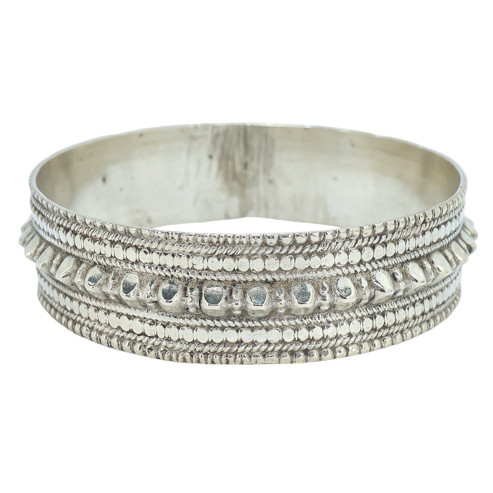 Vintage 50g Kolhapur Tribal Silver Bangle - Granulated "Gajra" Motif - Indian Export
