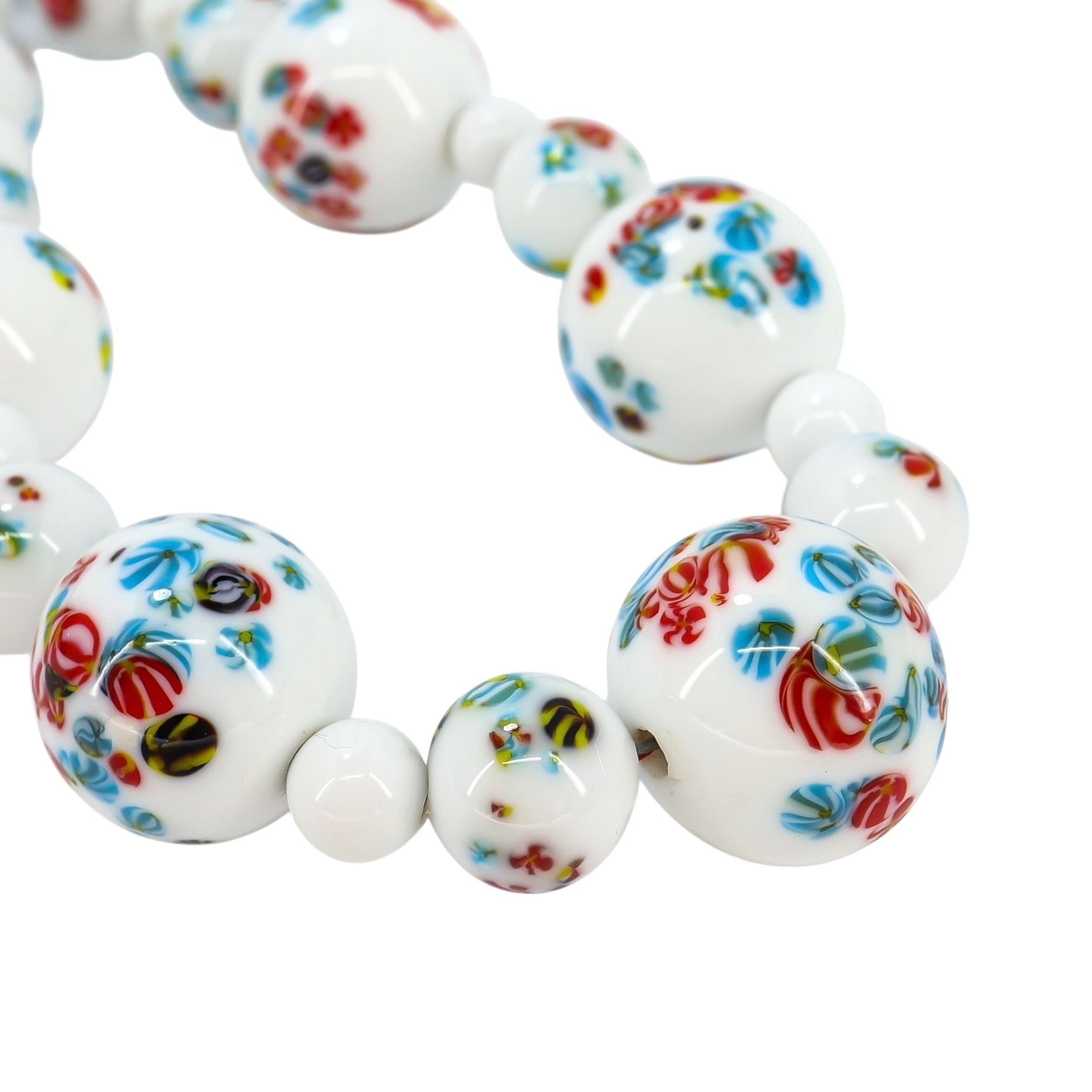 Vintage Japanese Tombo And Milk Glass Beaded Necklace Up To 16 mm Beads Handknotted