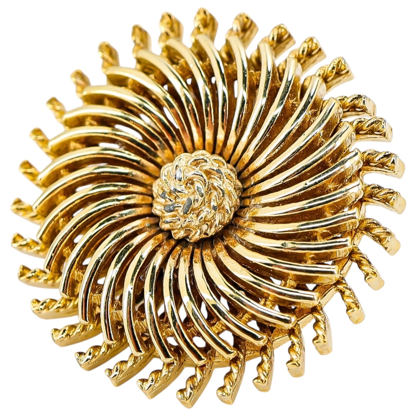 Crown Trifari Modernist Pinwheel Clip On Earrings In Gold Tone