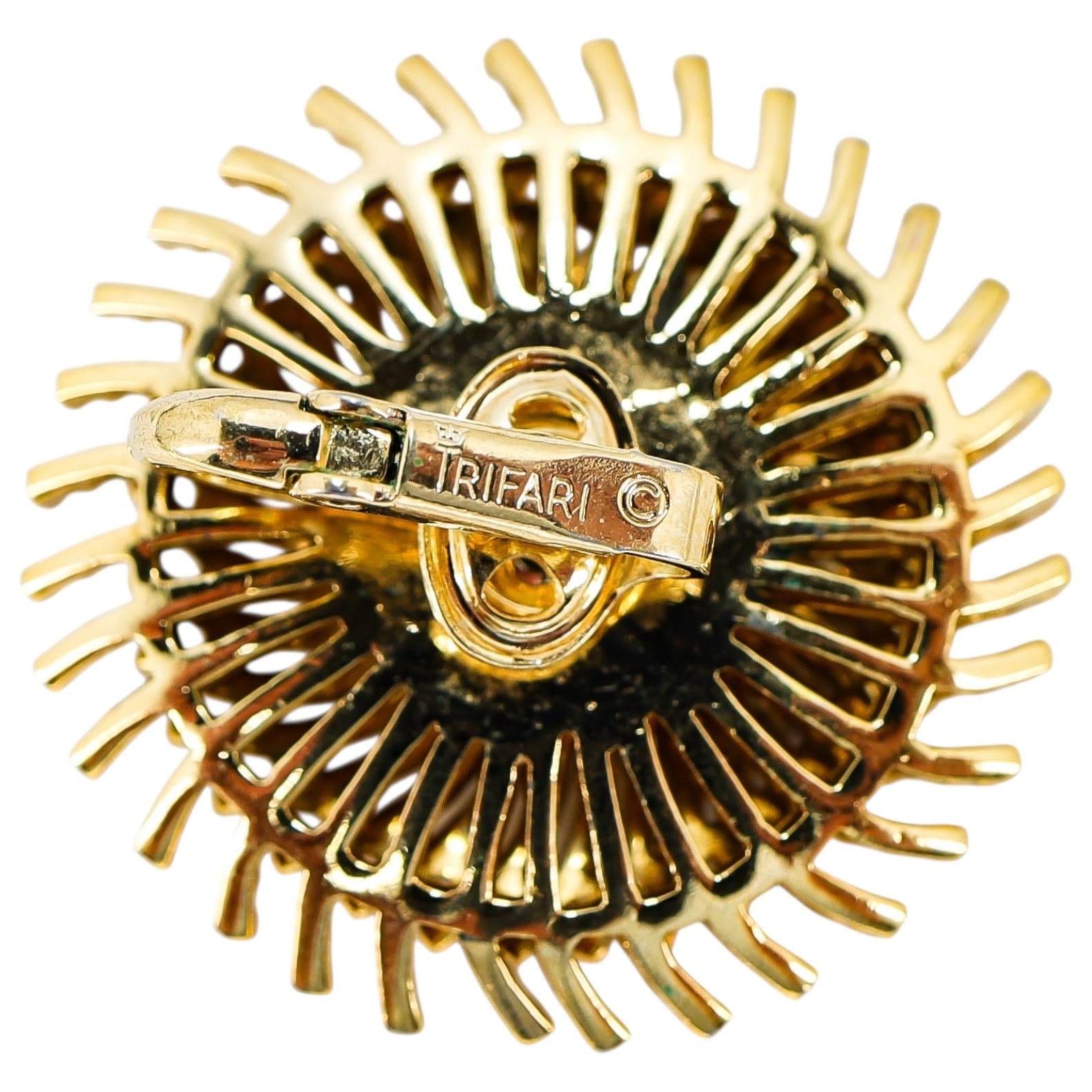 Crown Trifari Modernist Pinwheel Clip On Earrings In Gold Tone