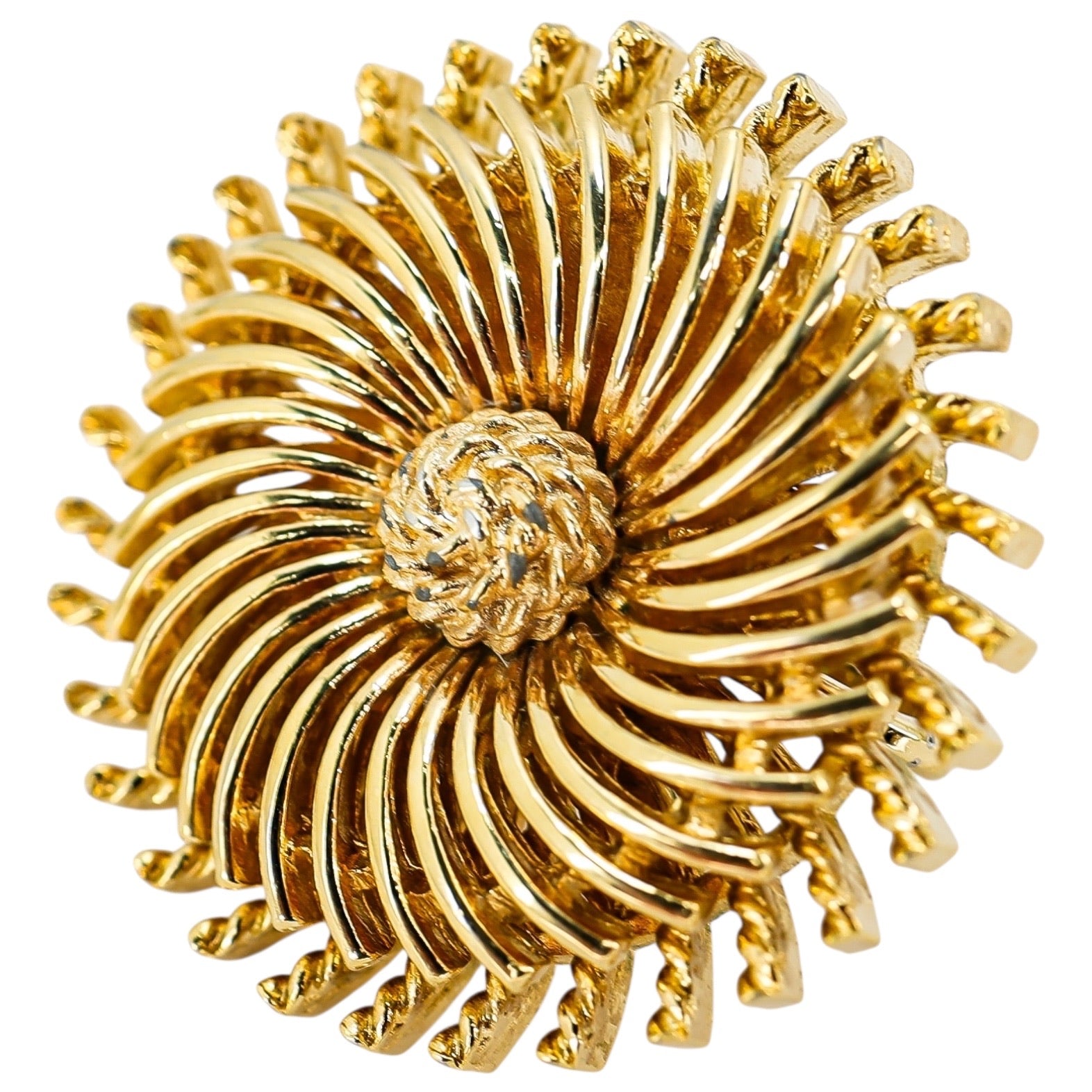 Crown Trifari Modernist Pinwheel Clip On Earrings In Gold Tone