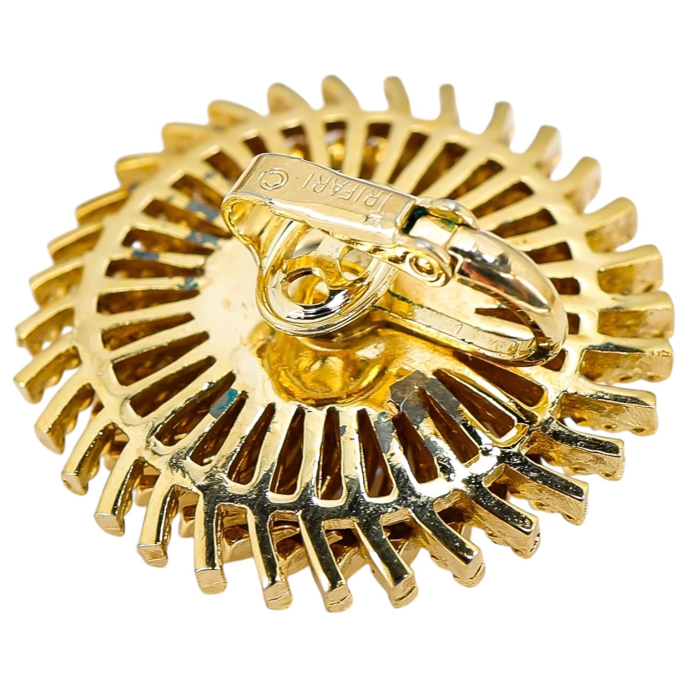 Crown Trifari Modernist Pinwheel Clip On Earrings In Gold Tone