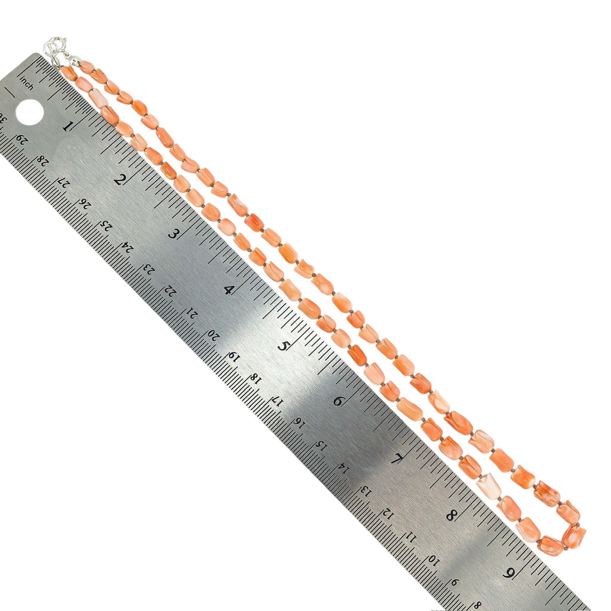 Vintage Tulip Bud Carved Salmon Pink Momo Coral Necklace (Var 2) 15g 19”