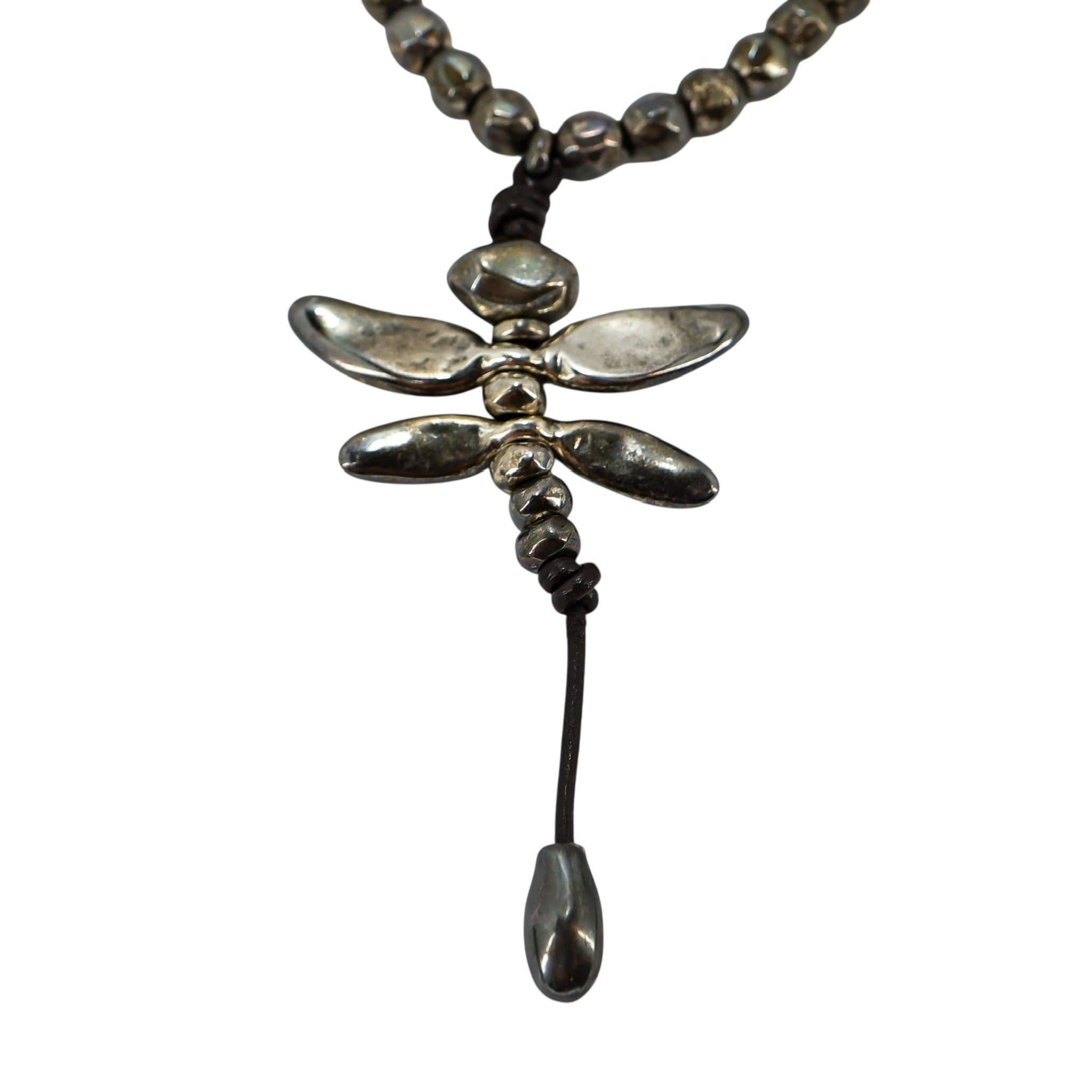 Early UnoDe50 Leather And Metal Beaded Dragonfly Necklace - Post Grunge Industrial Boho
