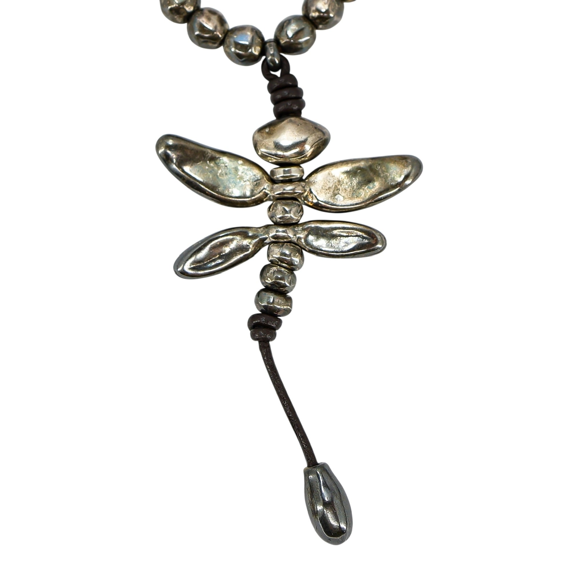 Early UnoDe50 Leather And Metal Beaded Dragonfly Necklace - Post Grunge Industrial Boho