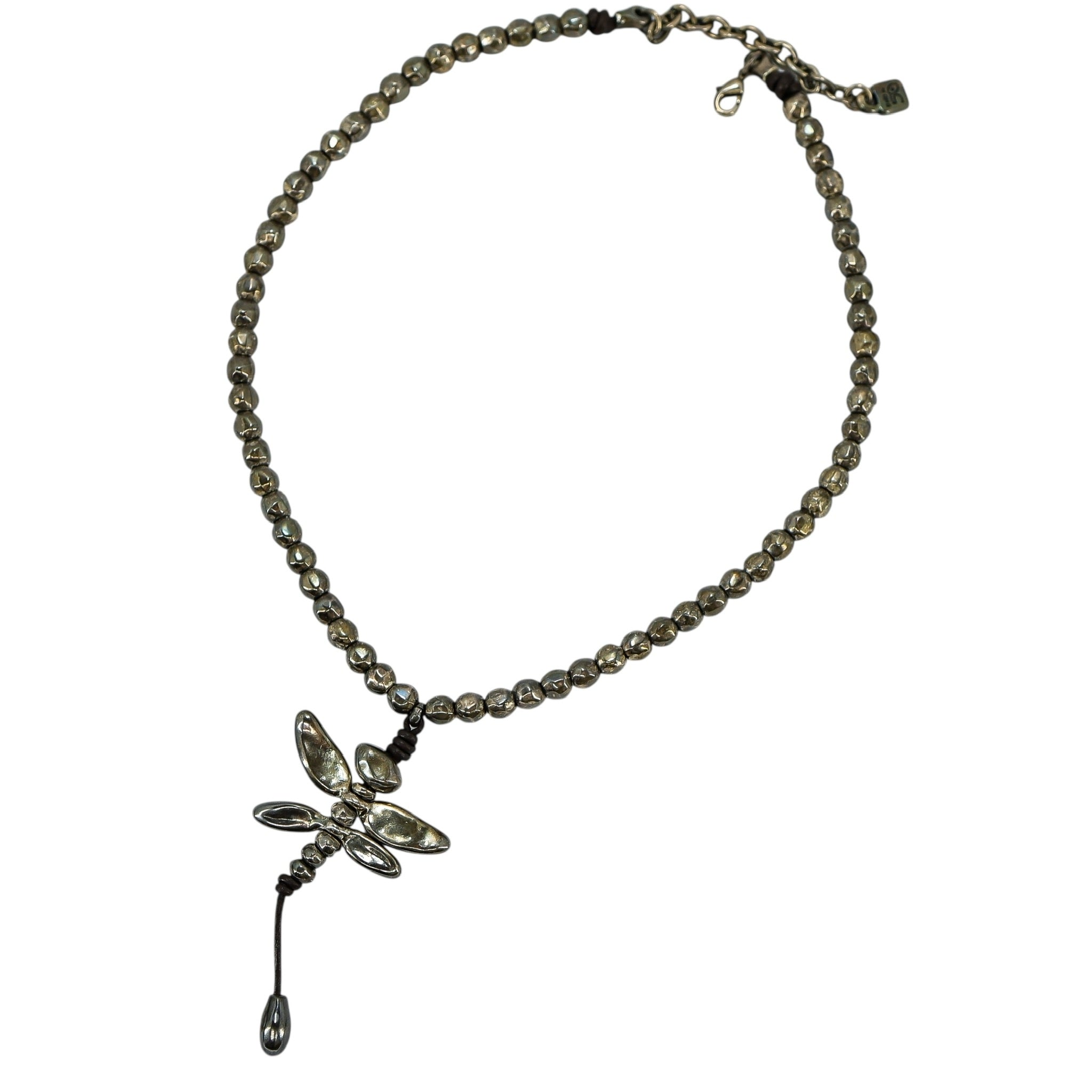 Early UnoDe50 Leather And Metal Beaded Dragonfly Necklace - Post Grunge Industrial Boho