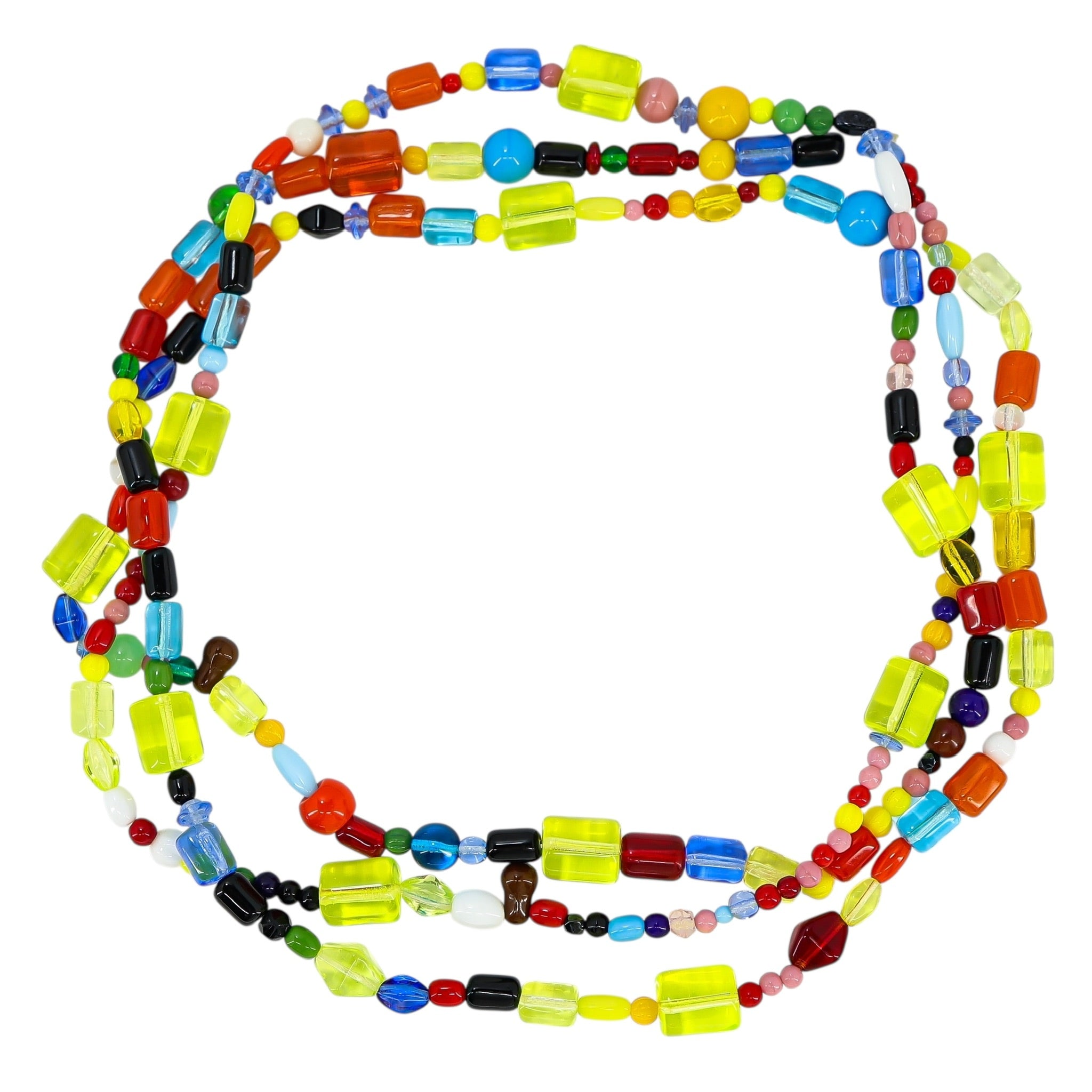 Uranium Glow Czech Vaseline Glass Bead Necklace 60”  Statement