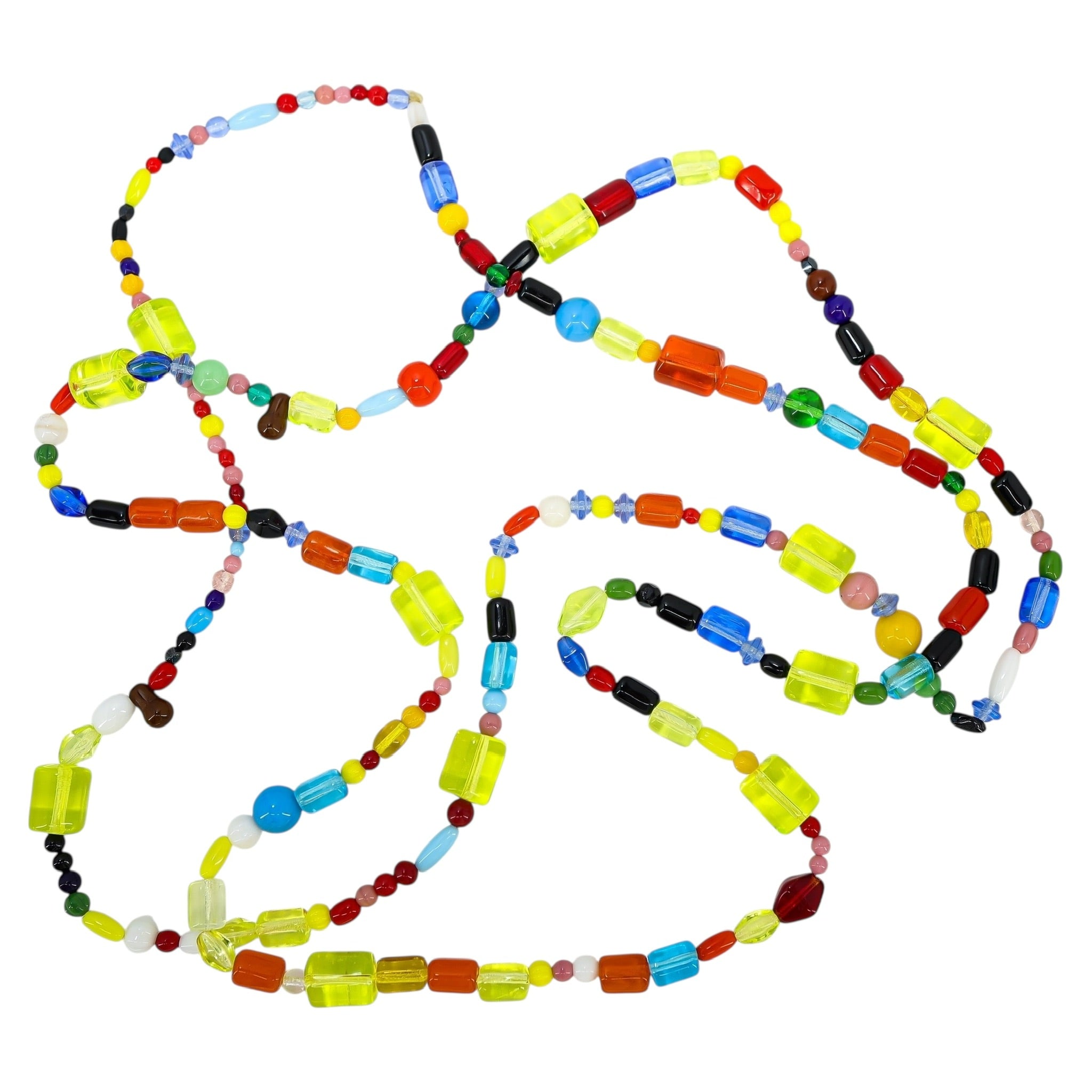 Vintage Uranium Glow Czech Vaseline Glass Bead Necklace 60” - Long Statement