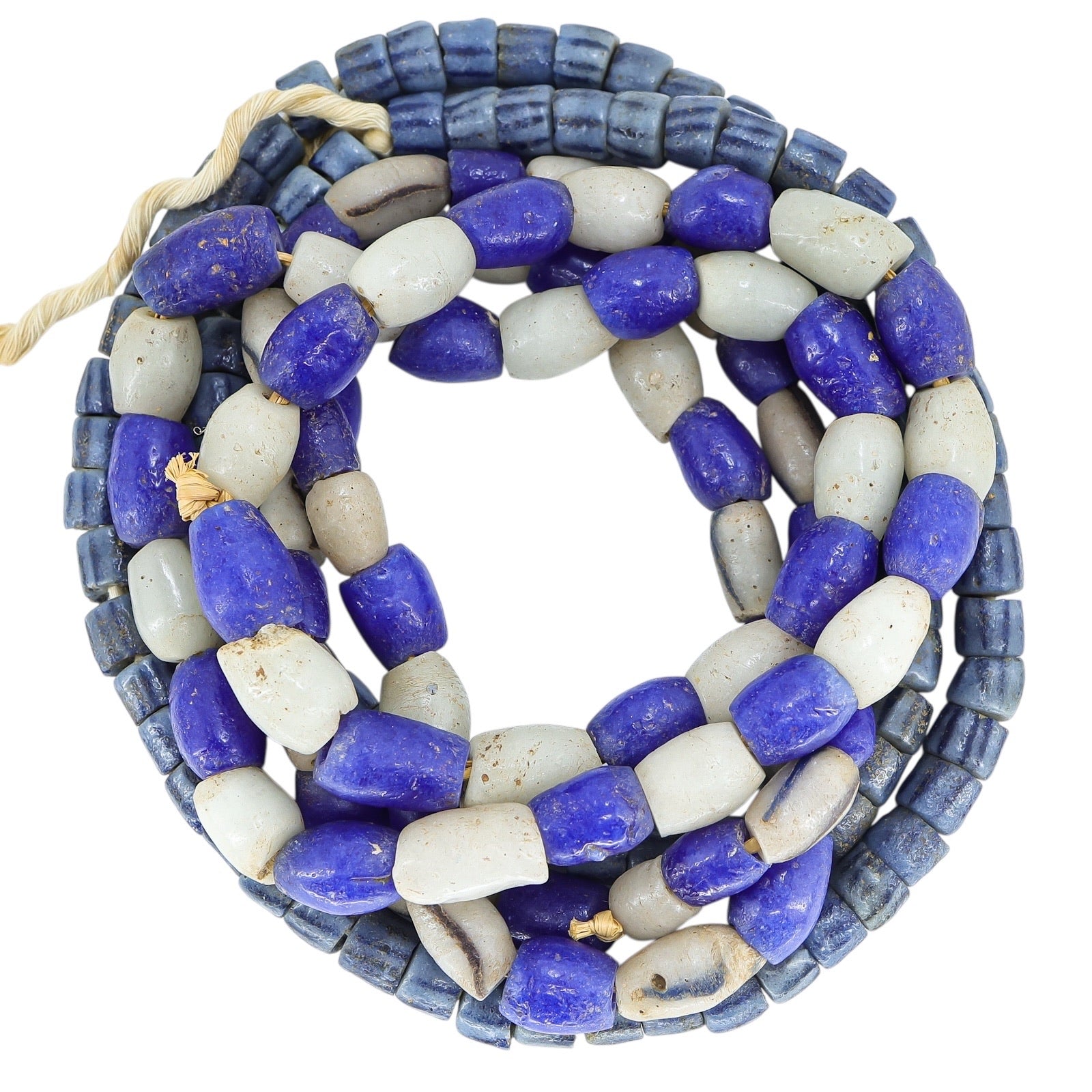 Vintage African Recycled Powder Glass Krobo Beads Large White Blue