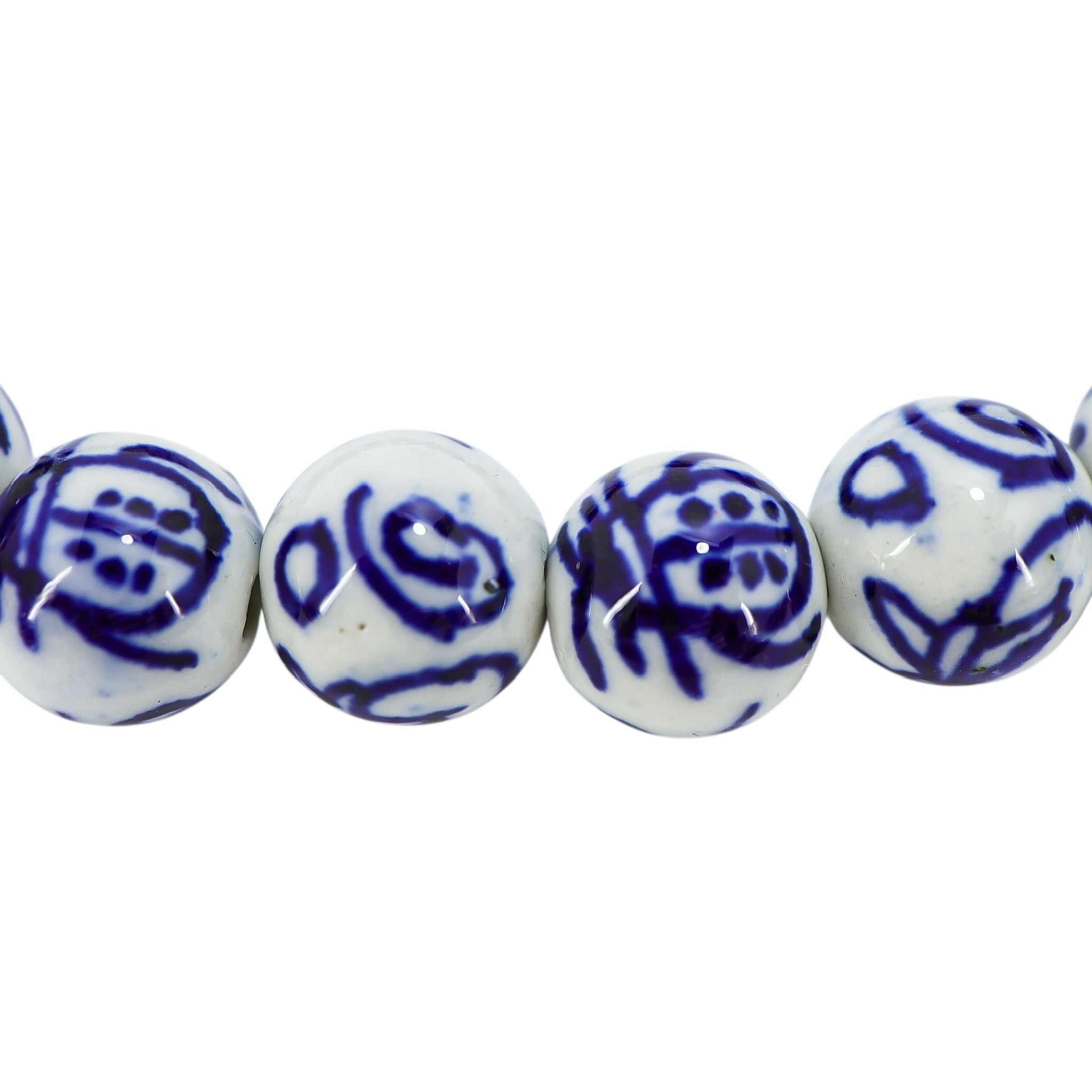 Cottagecore Nature Inspired White Blue Porcelain Bead Bracelet - Beatle, Bugs Motif